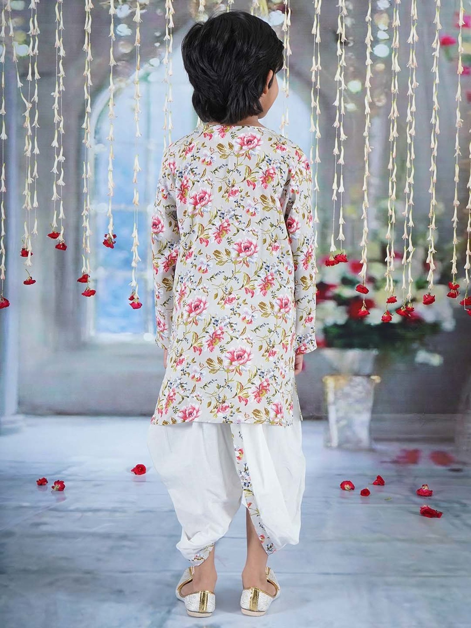 Little Bansi Multicolor Cotton Floral Print Full Sleeves Kurta Set