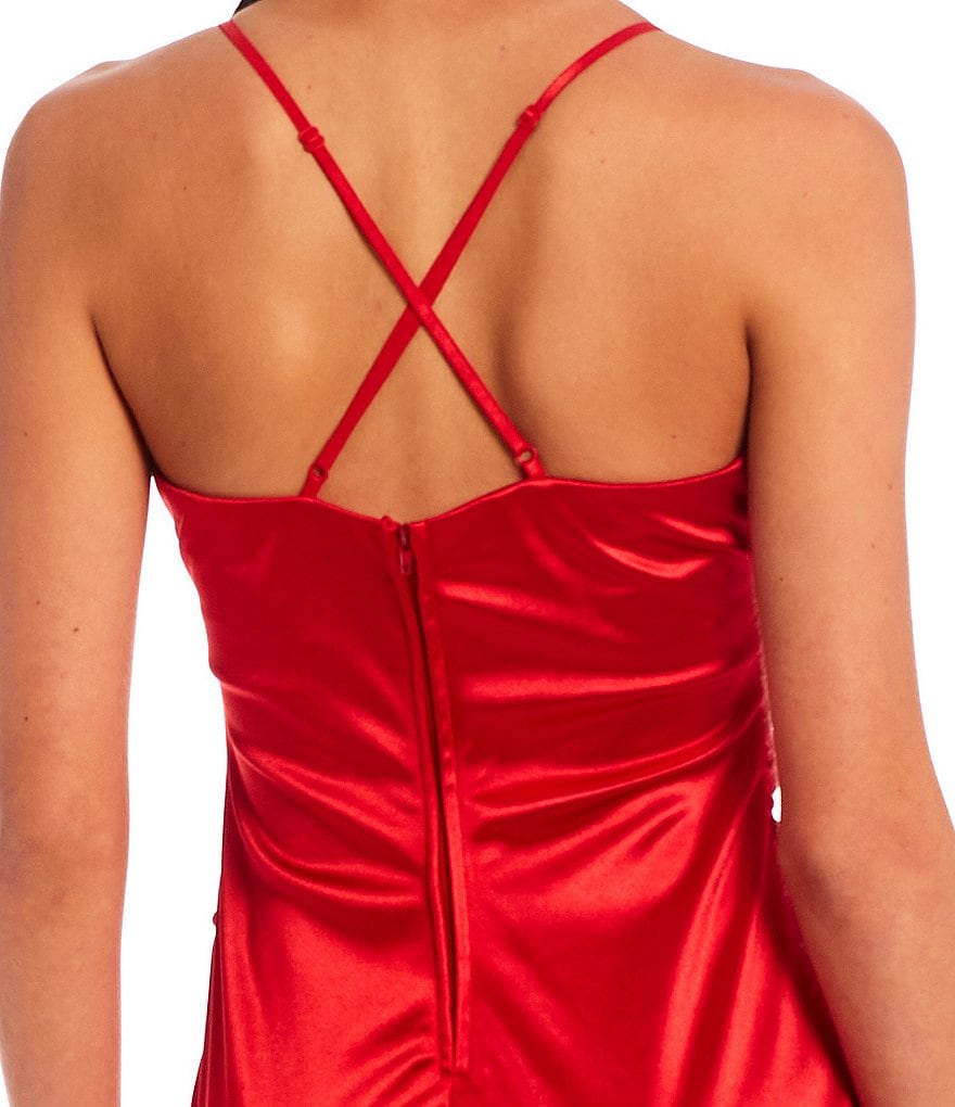 Jump Sleeveless Cowlneck Sheath Satin Dress