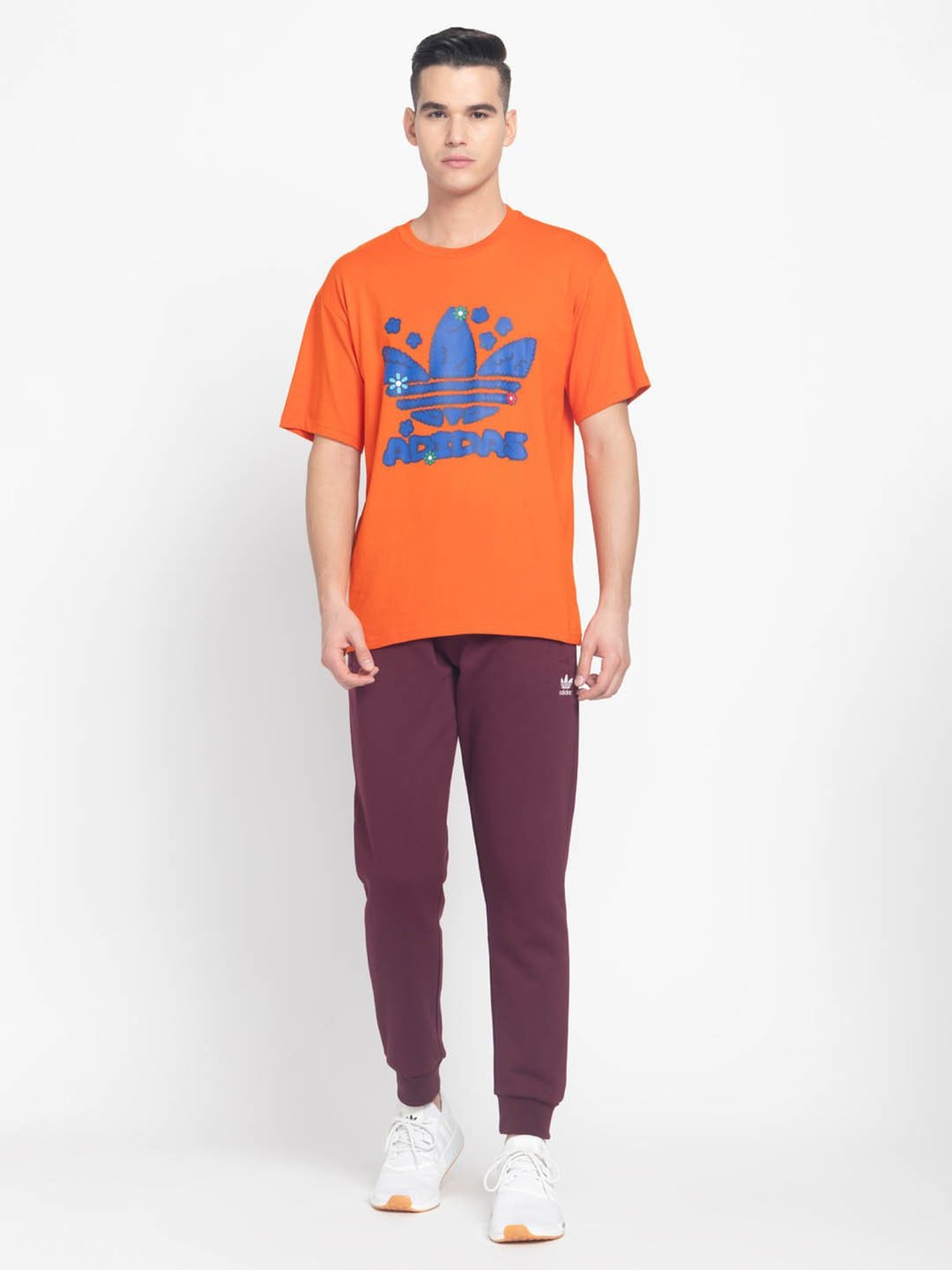 Adidas Originals Orange Cotton Regular Fit Printed T-Shirt