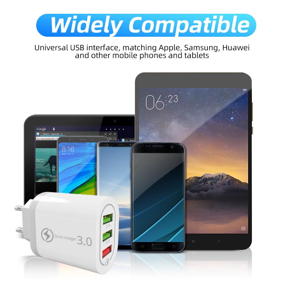 3 Port USB Charger Wall Charger QC3.0 Quick Charger EU US Plug Charging Adapter Phone Charger For Xiaomi Huawei Samsung