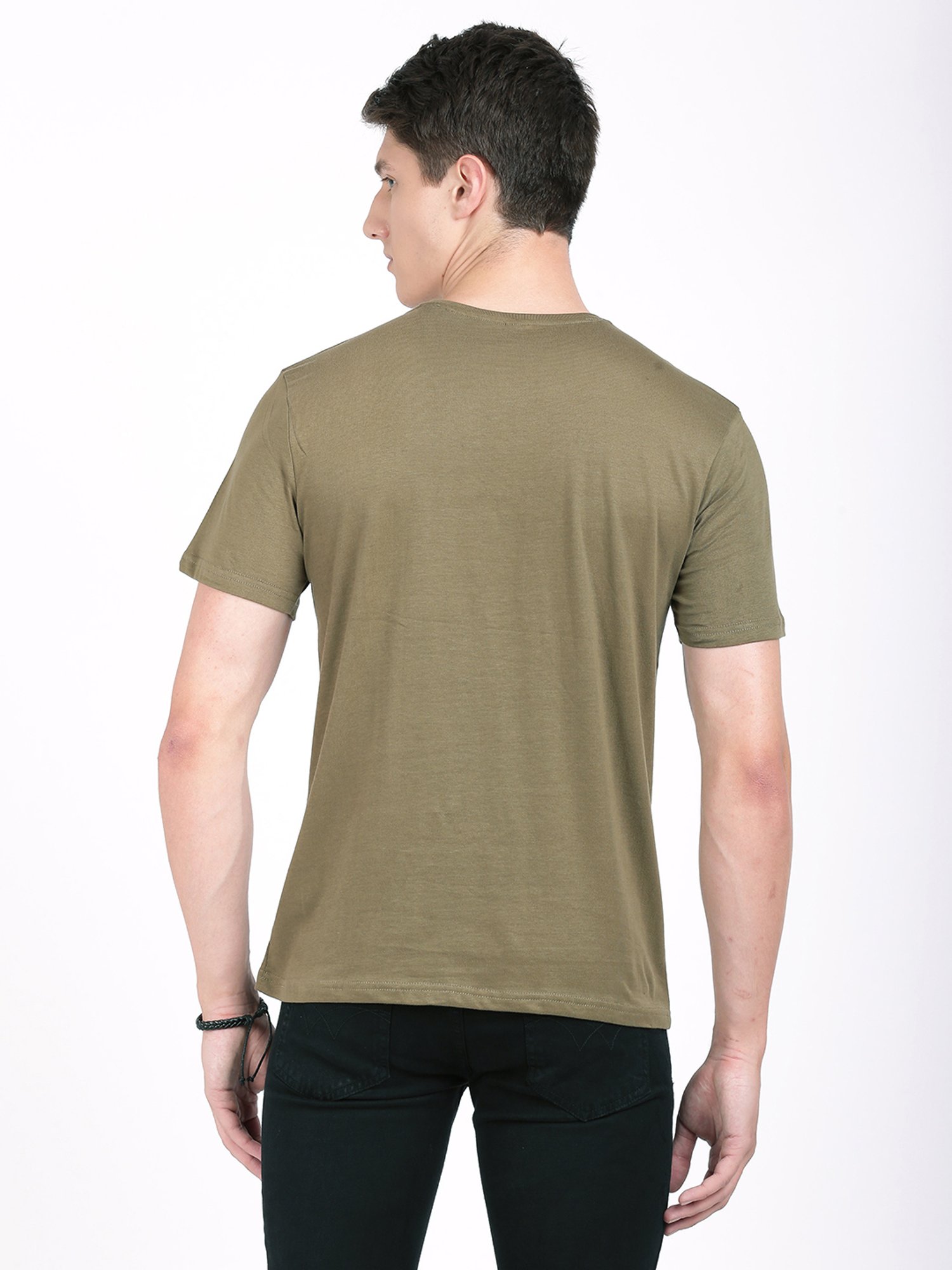 BLACK RADIO Olive Slim Fit Printed Cotton Crew T-Shirt