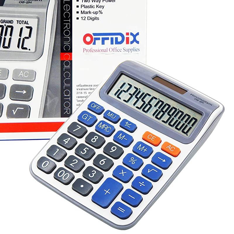 Office Calculators Desktop Calculator,Basic Calculators, Solar Battery Dual Power Electronic Calculator Portable 12 Digit Large LCD Display Calculator Large Calculator