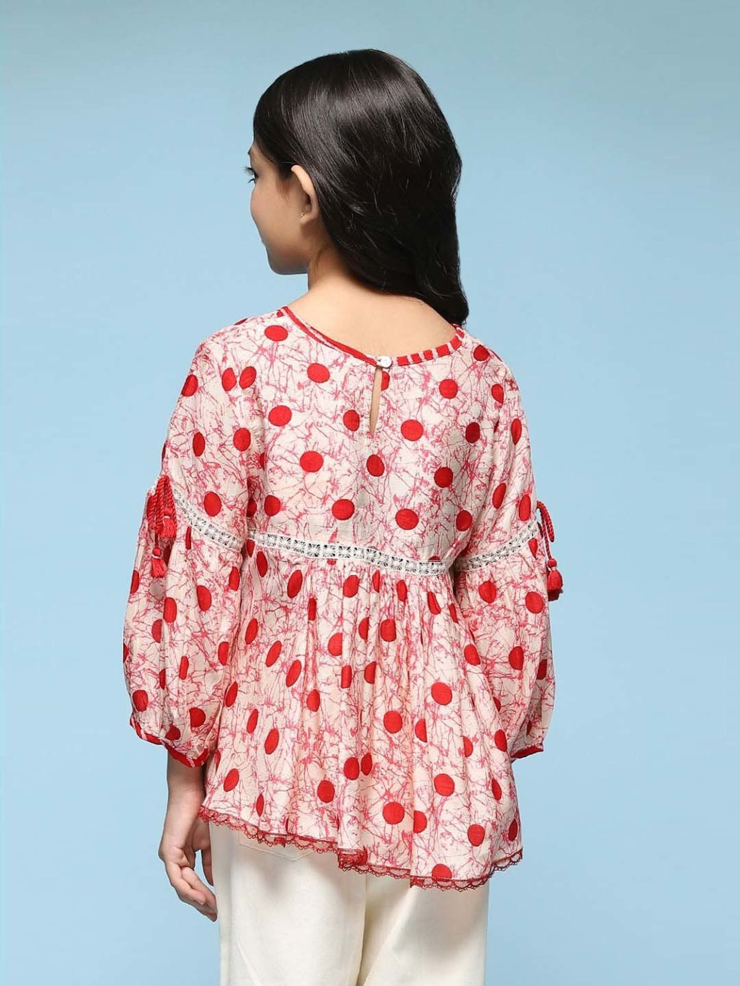 BIBA Girls Kids Off-White & Red Printed Top