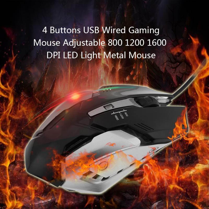 Professional Wired Gaming Mouse Adjustable 1600 DPI 4 Buttons LED Light Optical USB Wired Mice for Pro Gamer PC Computer Laptop