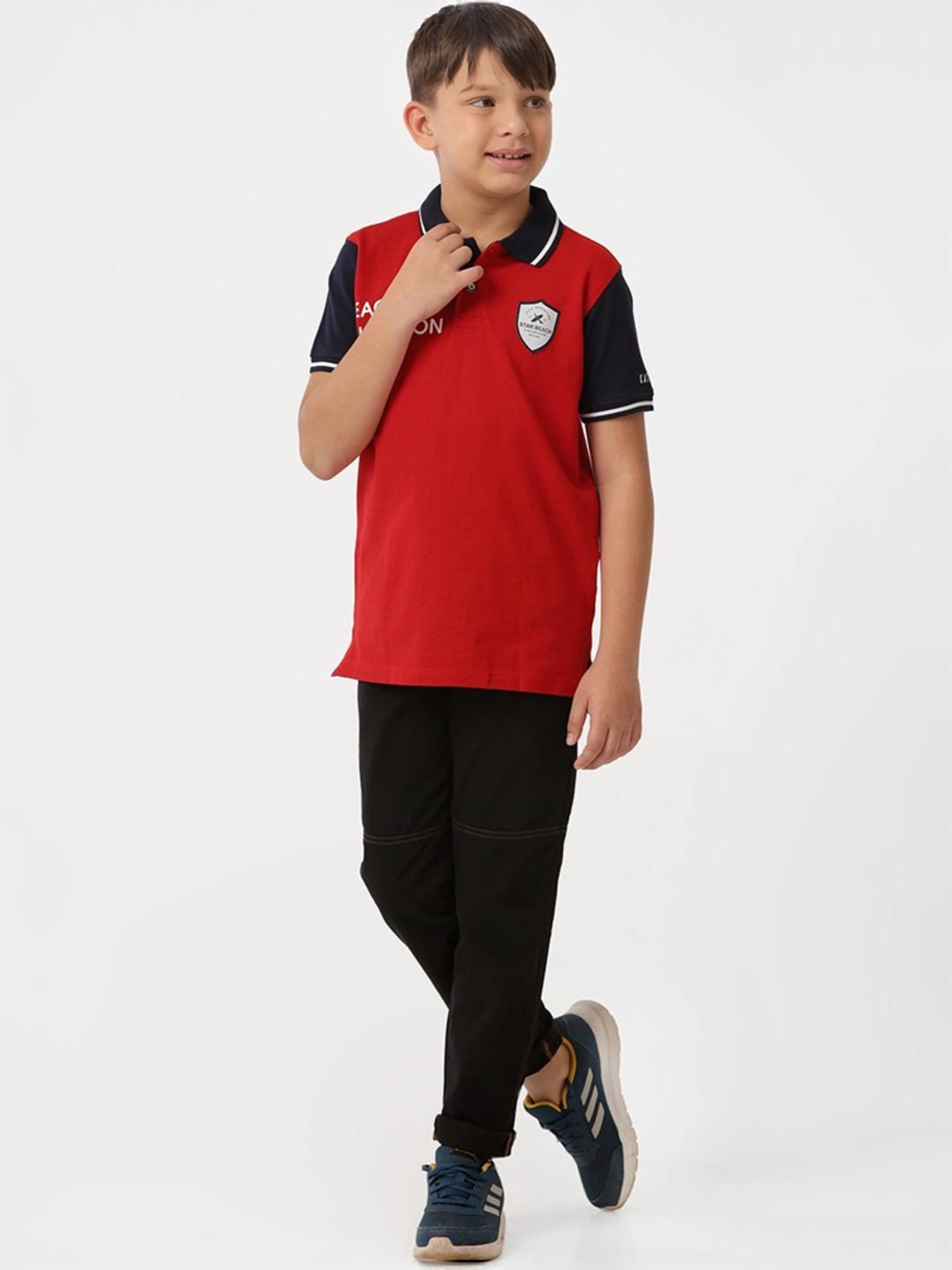 Kate & Oscar Kids Red & Black Cotton Printed Polo T-Shirt