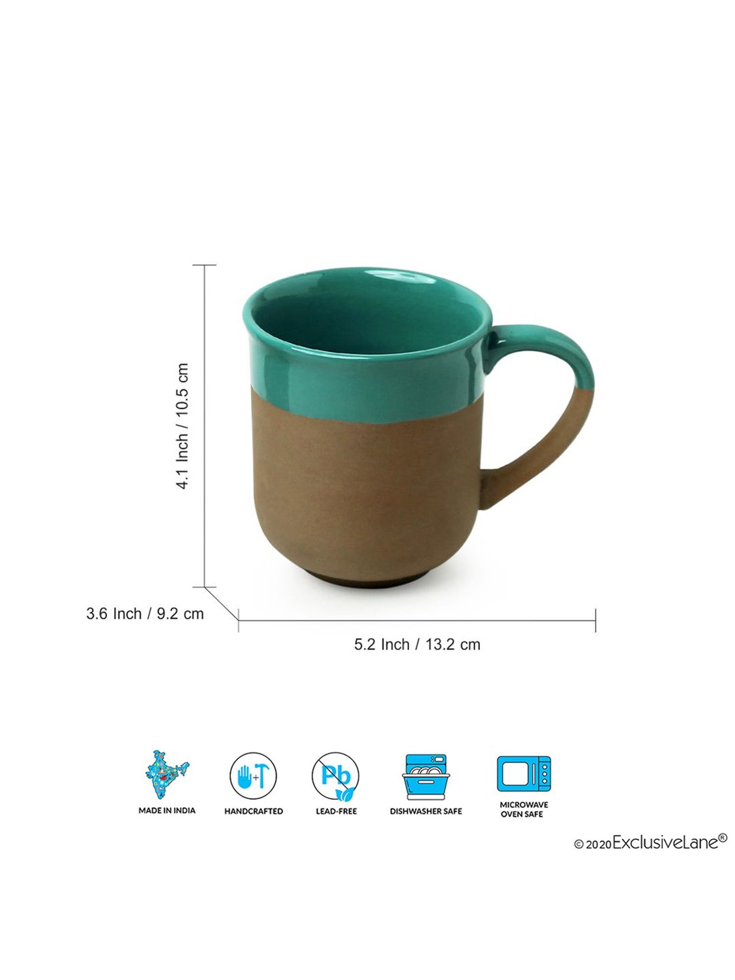 ExclusiveLane Turquoise Blue & Earthen Brown Ceramic Coffee Mugs - Set of 6 (360ml)