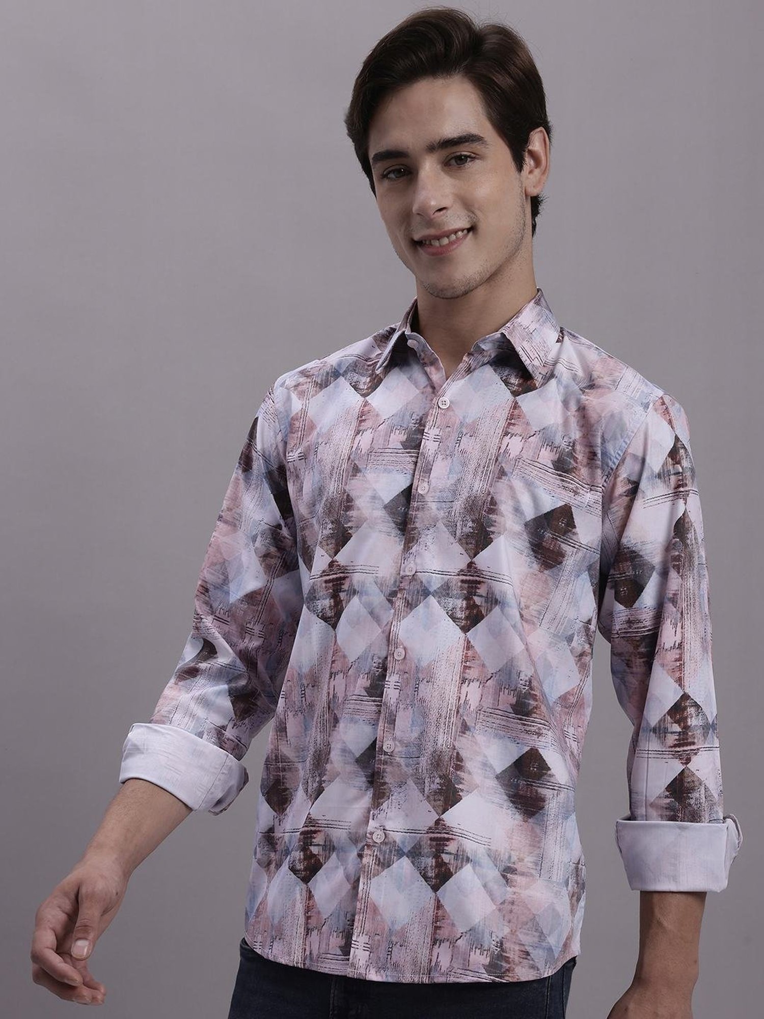 Jainish Coffee Cotton Regular Fit Printed Shirt
