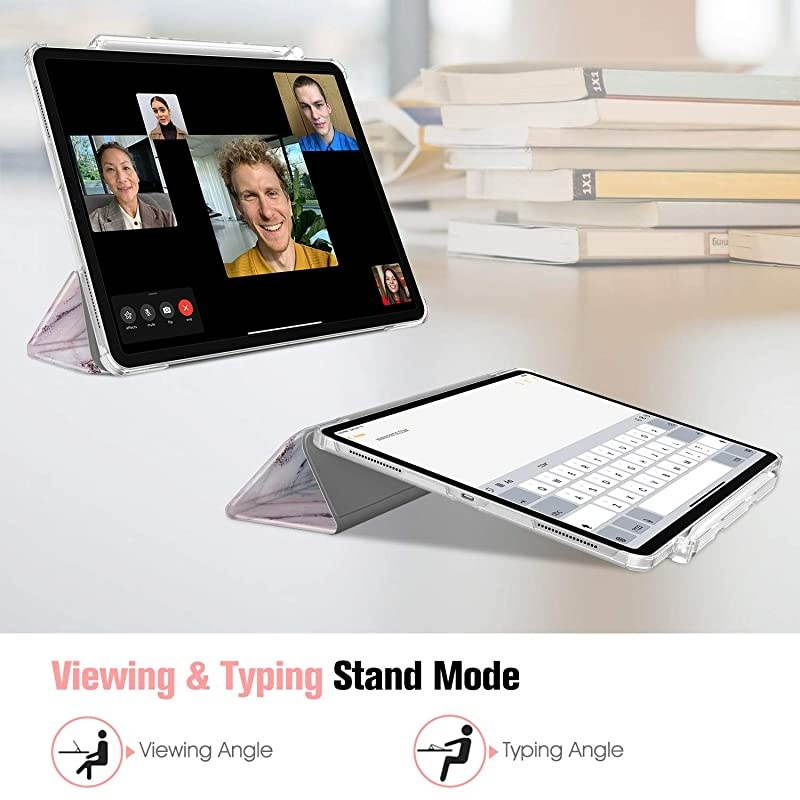 SlimShell Case for iPad Pro 129quot 4th amp 3rd Generation 20202018 with Pencil Holder Lightweight Cover Translucent Frosted Stand Hard Back Auto WakeSleep Marble Pink