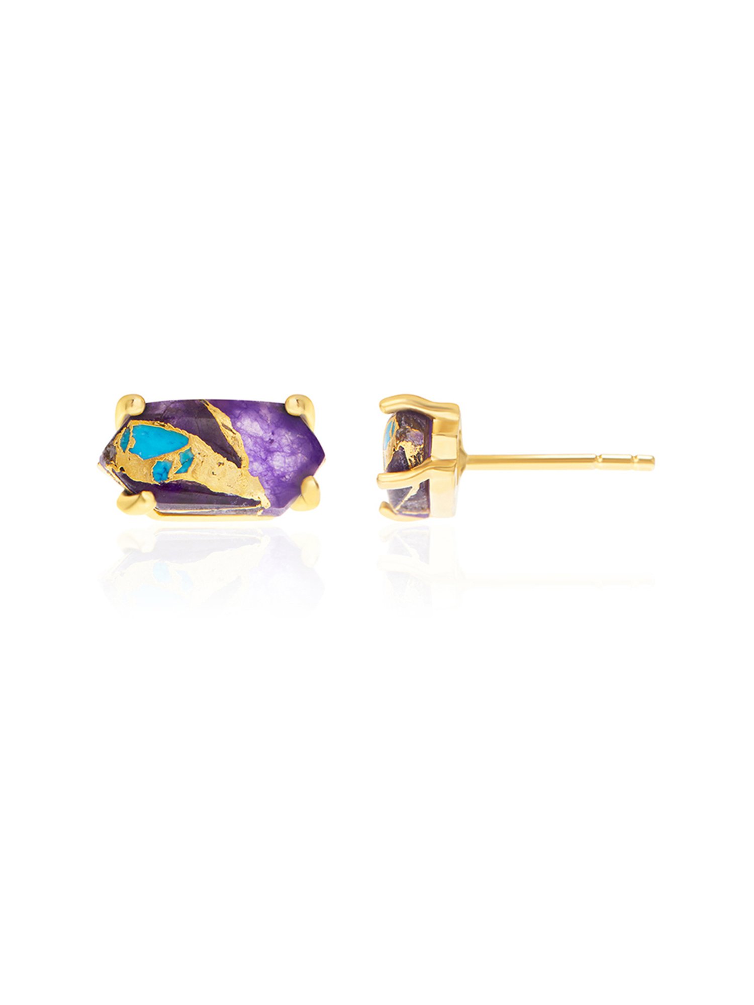 March by FableStreet 92.5 Sterling Silver 18k Gold-Plated Amethyst Turquoise Stud Earrings for Women