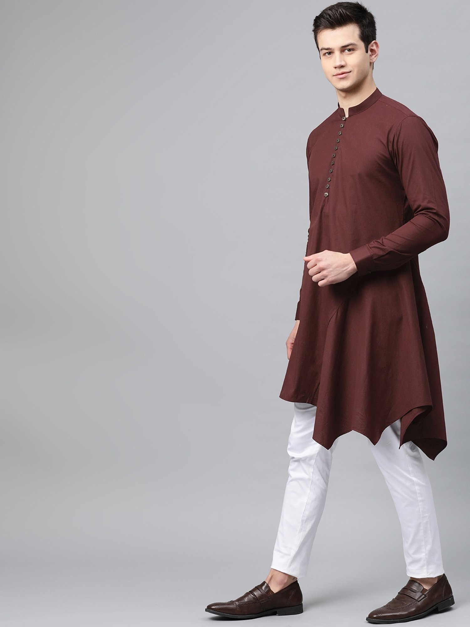 See Designs Burgundy & White Cotton Regular Fit Kurta Bottom Set