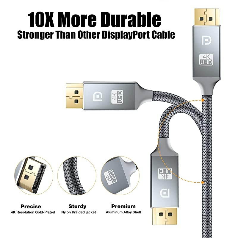 DisplayPort to HDMI Cable 4K30HZ UHD Nylon Braided GoldPlated DP to HDMI UniDirectional Cord Display Port to HDMI Male Connector 10 Feet