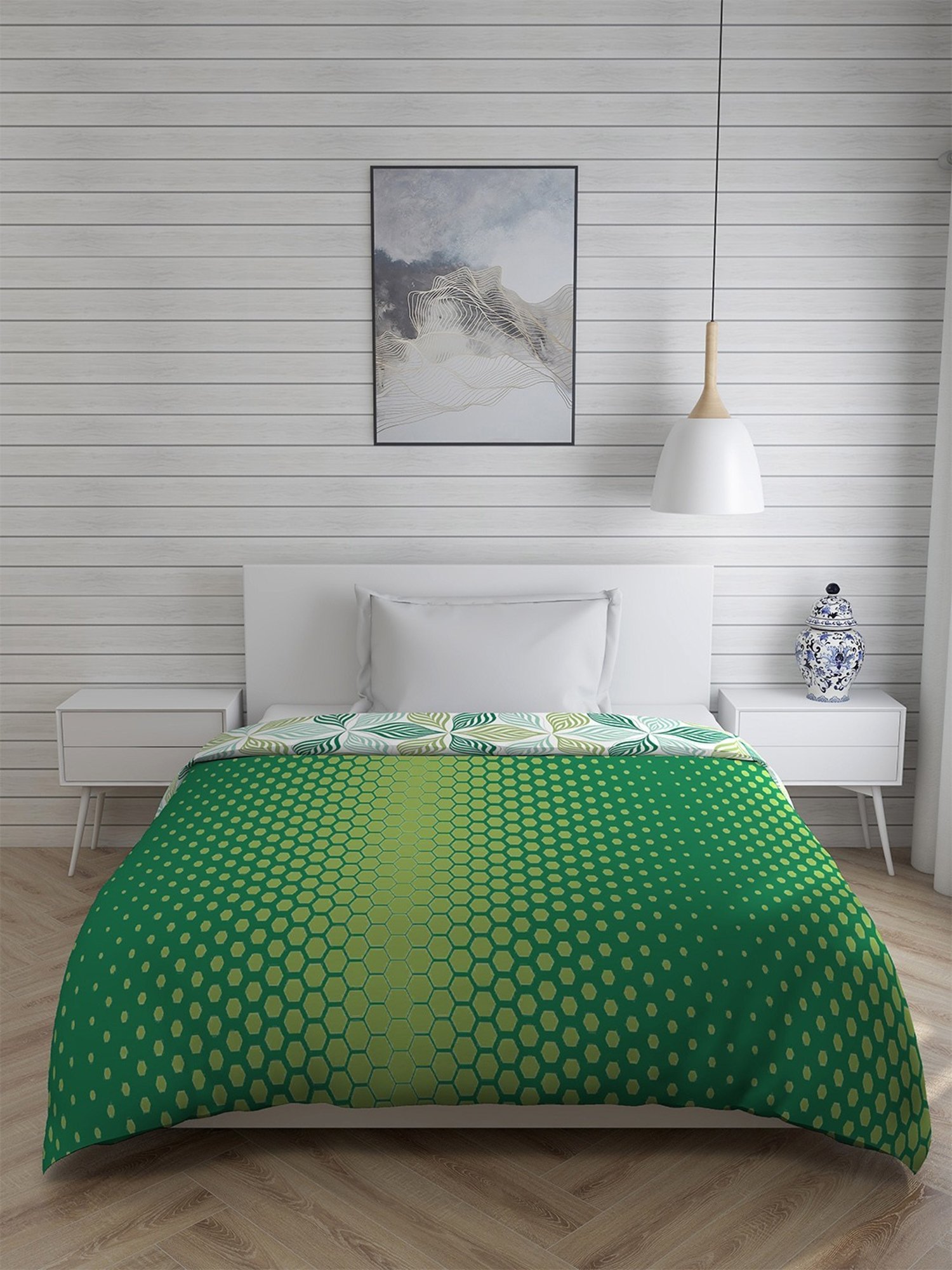 Layers Roma Geometric Green & Yellow 120 TC Cotton Single Comforter