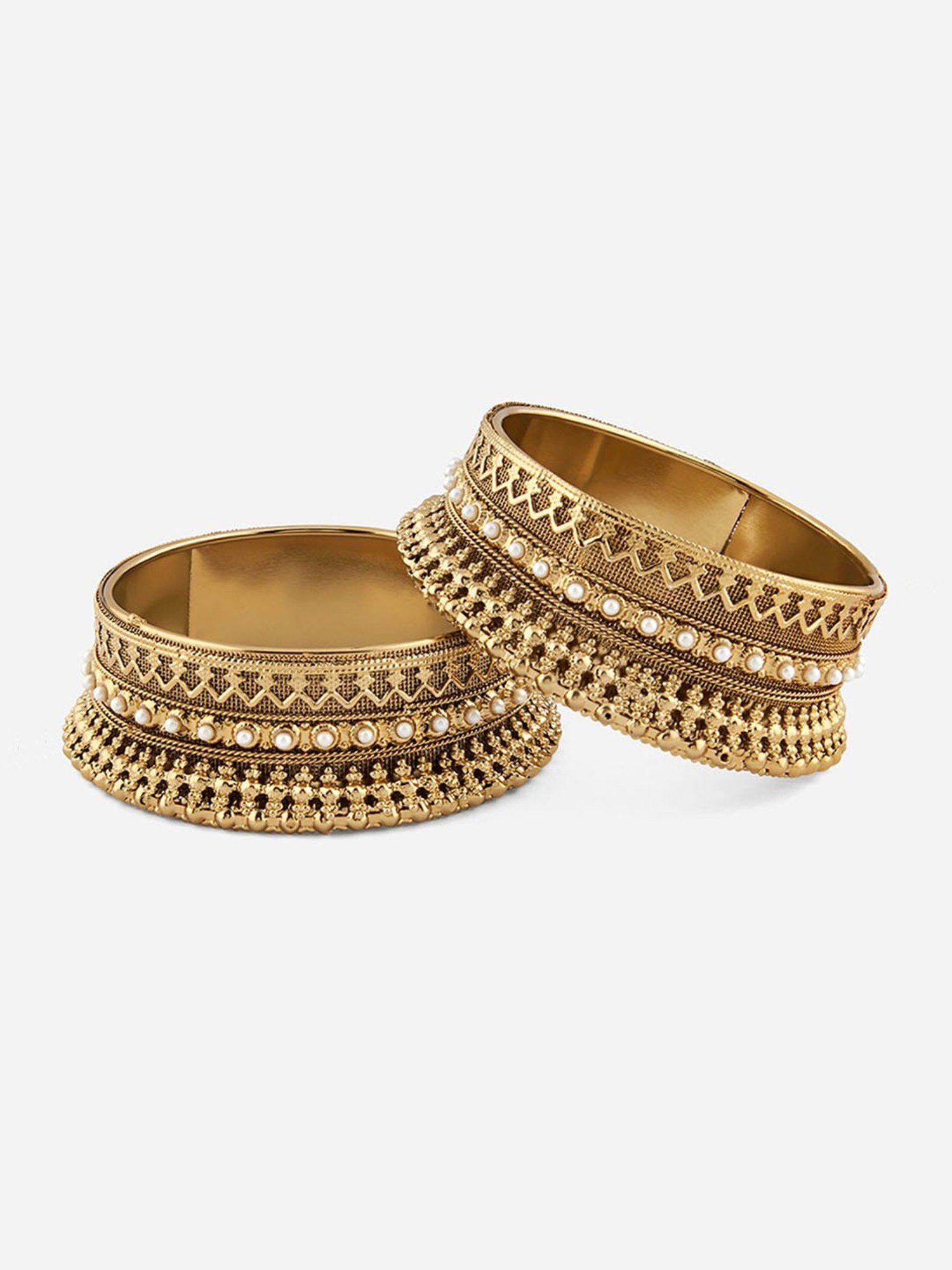 Fida Pearls Gold-Plated Bangles for Women - Set of 2