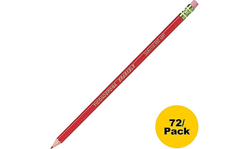 Ticonderoga Colored Pencils w/Eraser Erasable HB-Med 72/PK Red 14259PK