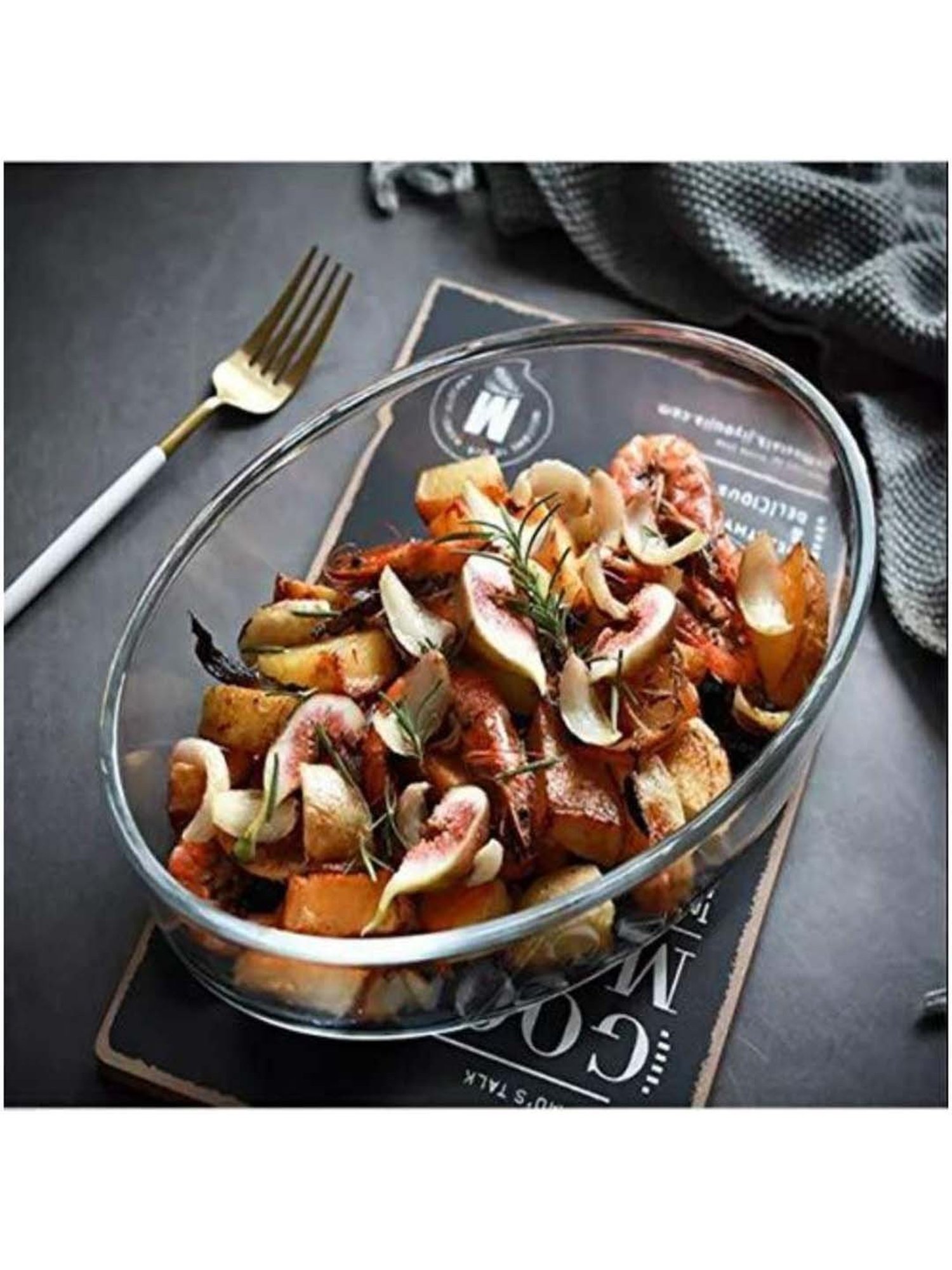 Femora Transparent Borosilicate Glass Oval Microwave Oven Safe Baking Dish (1.6 L) - Set of 1