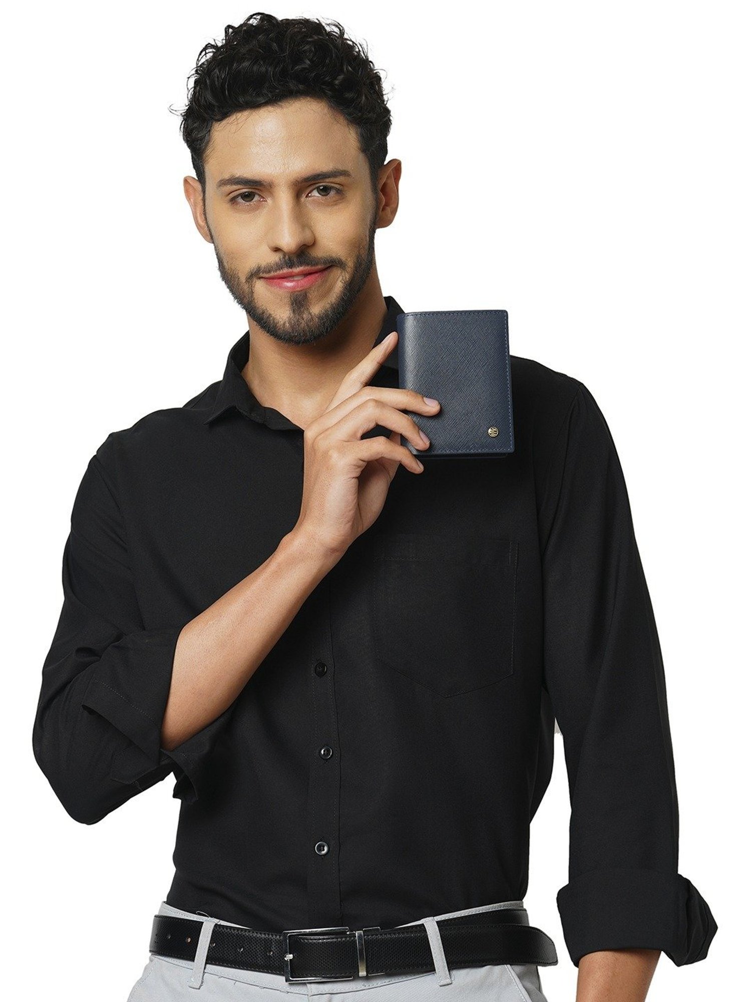 PERQUISITE Navy Casual Leather Bi-Fold Wallet for men