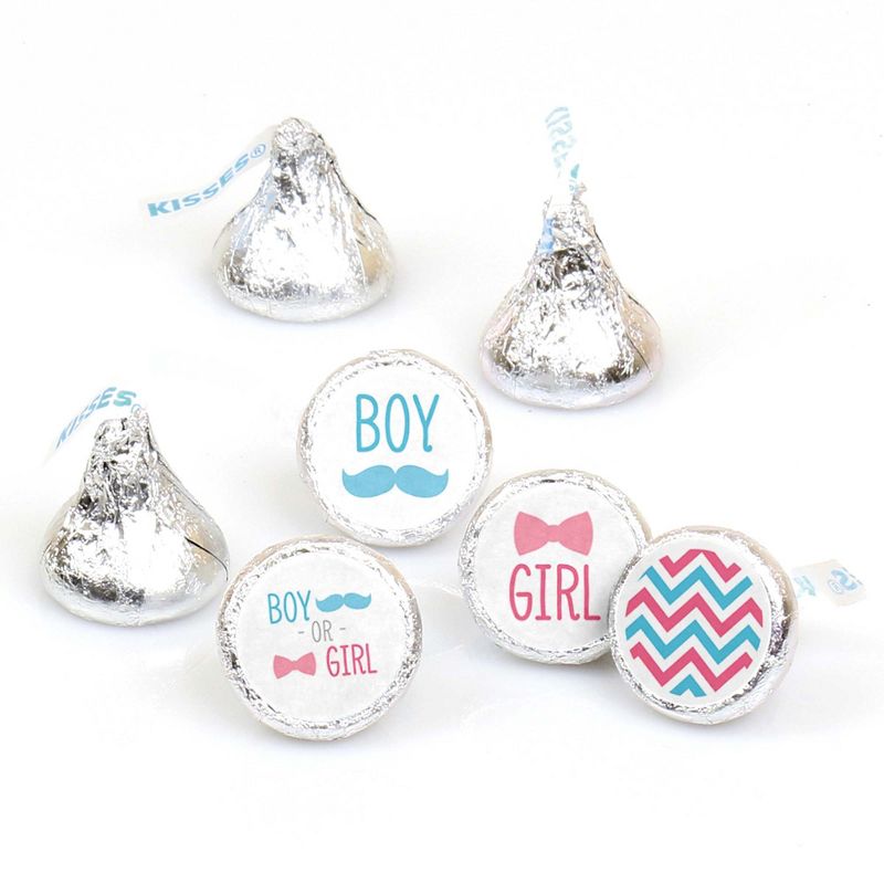 Big Dot of Happiness Chevron Gender Reveal - Baby Shower Round Candy Sticker Gender Reveal Favors - Labels Fit Hershey's Kisses (1 sheet of 108)