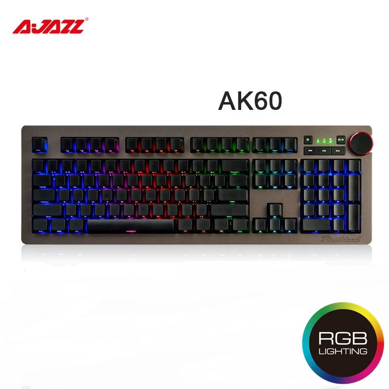 Ajazz AK60 Wired Mechanical Gaming Keyboard White Backlight  Ajazz Blue Switch 104 Classic Layout - Black