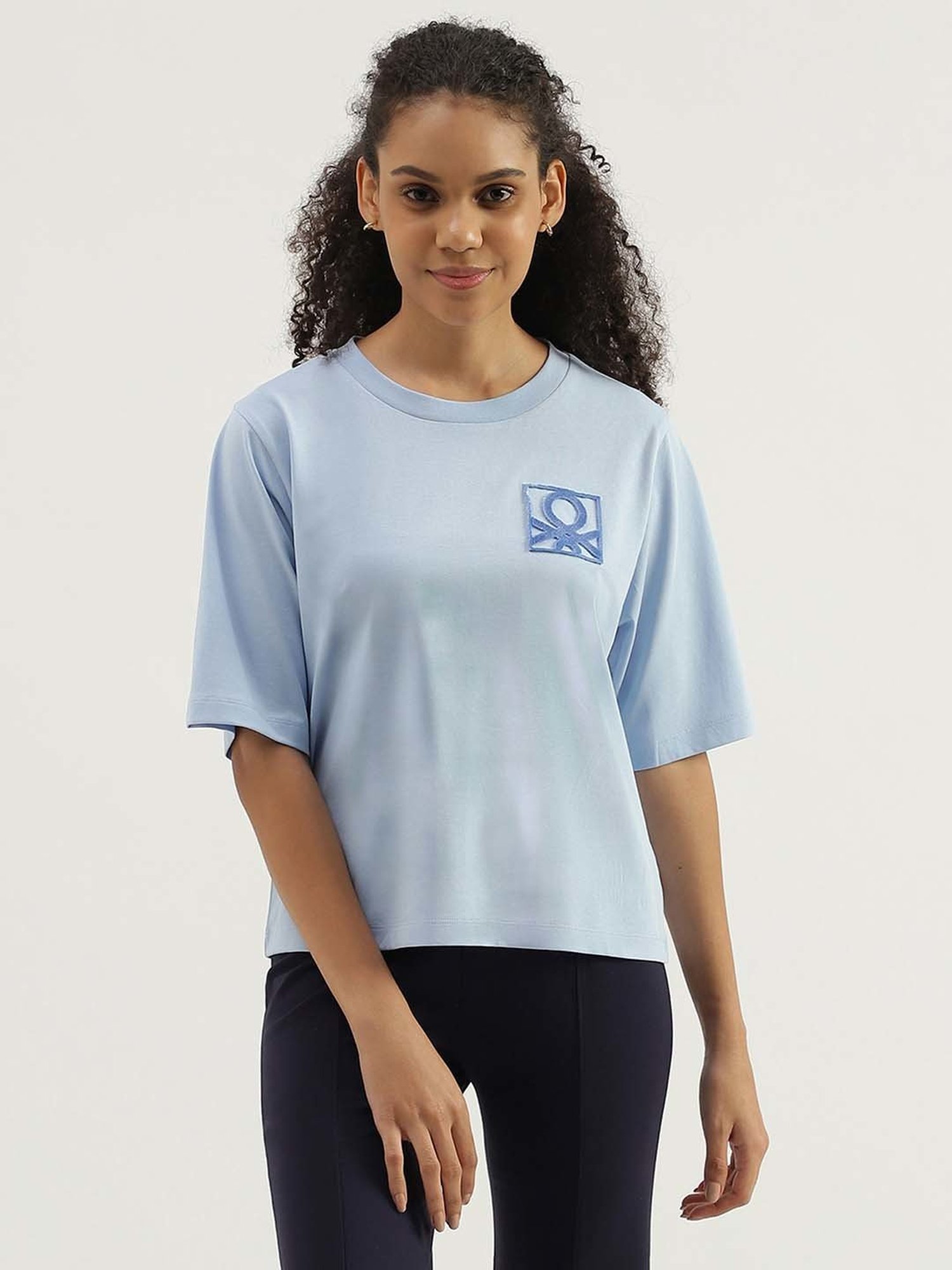 United Colors of Benetton Blue Cotton Printed T-Shirt