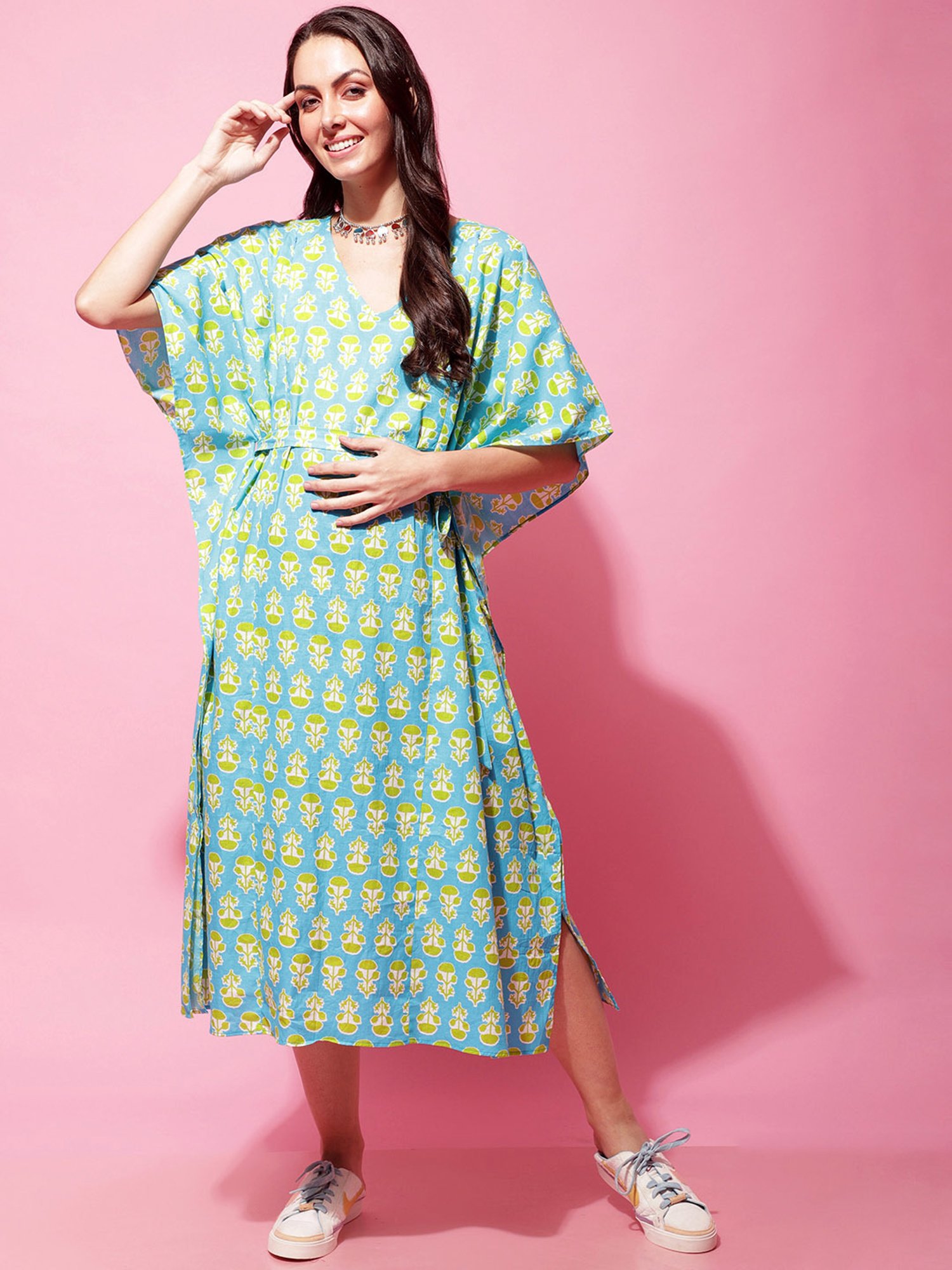 Secret Wish Sky Blue Printed Maternity Night Dress
