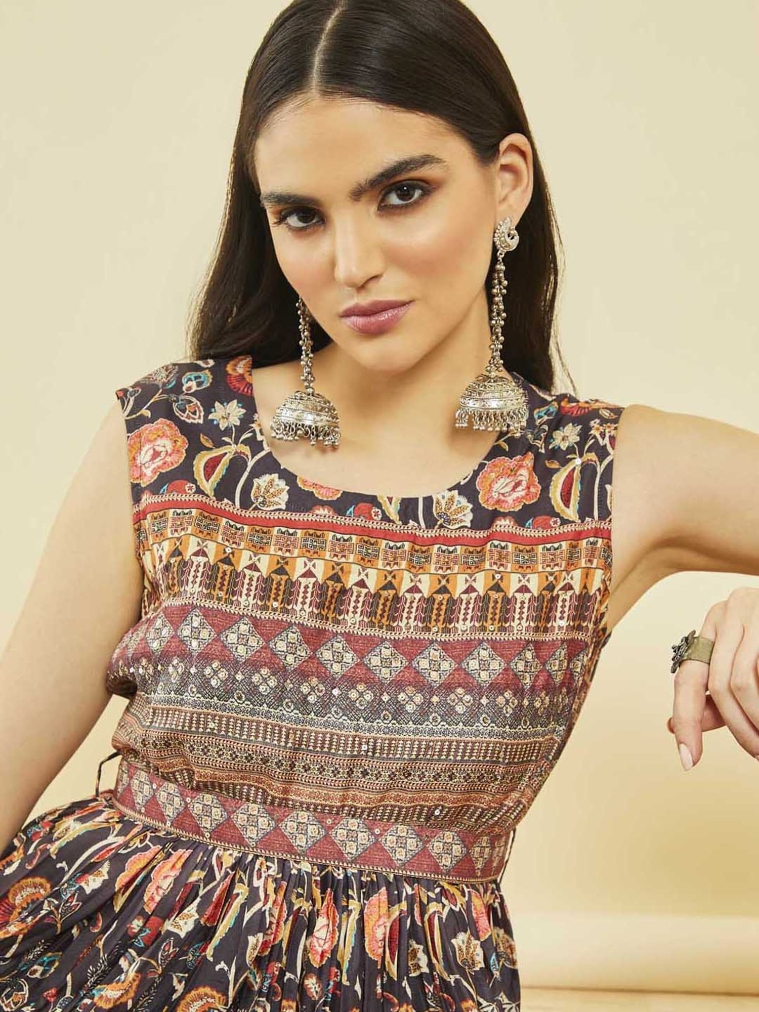 Saffron Threads Red Ethnic Dresses