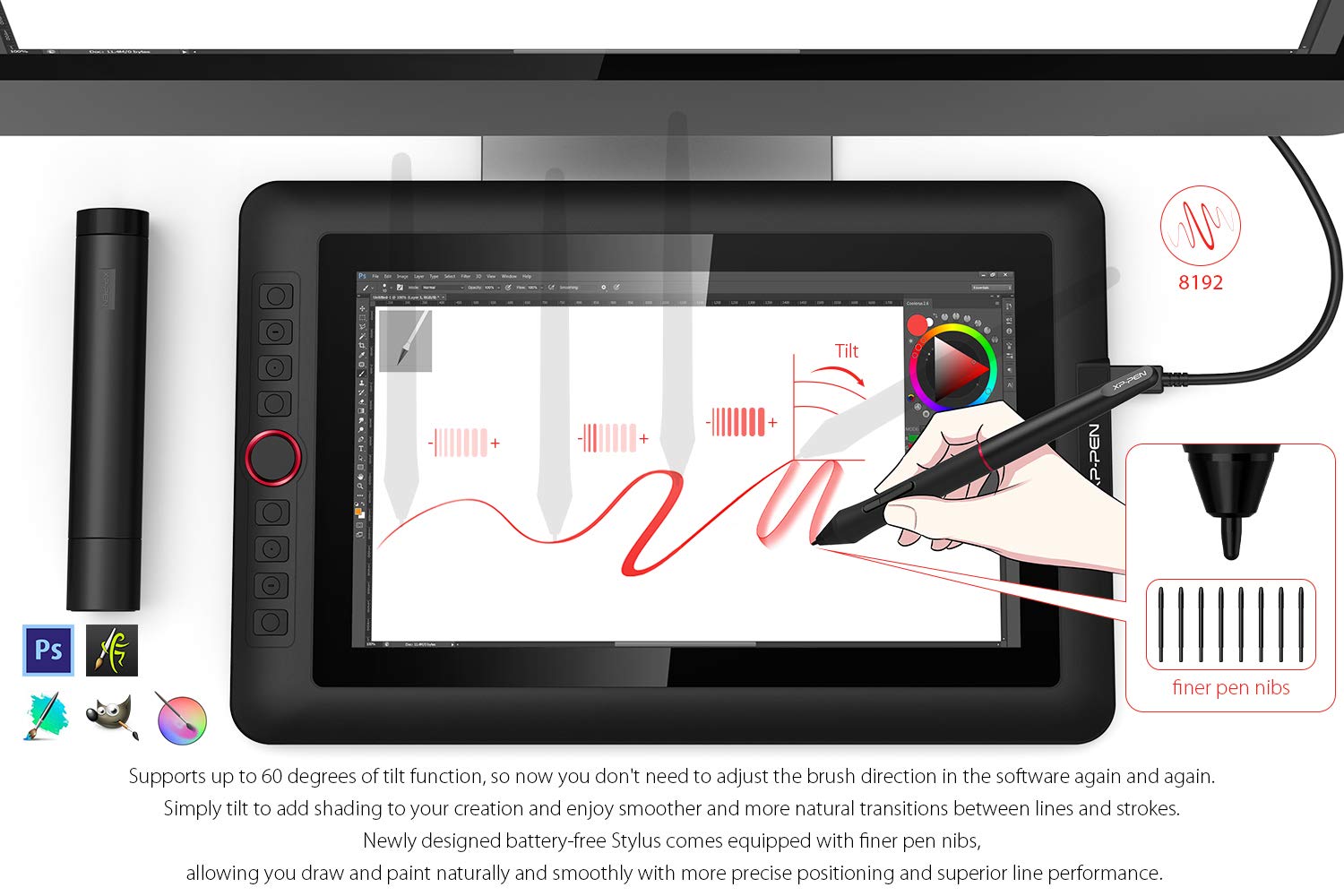 XP-PEN Artist13.3 Pro 13.3 Inch IPS Drawing Monitor Pen Display Full-Laminated Graphics Drawing Monitor with Tilt Function and 8 Shortcut Keys (8192 Levels Pen Pressure, 123% sRGB)