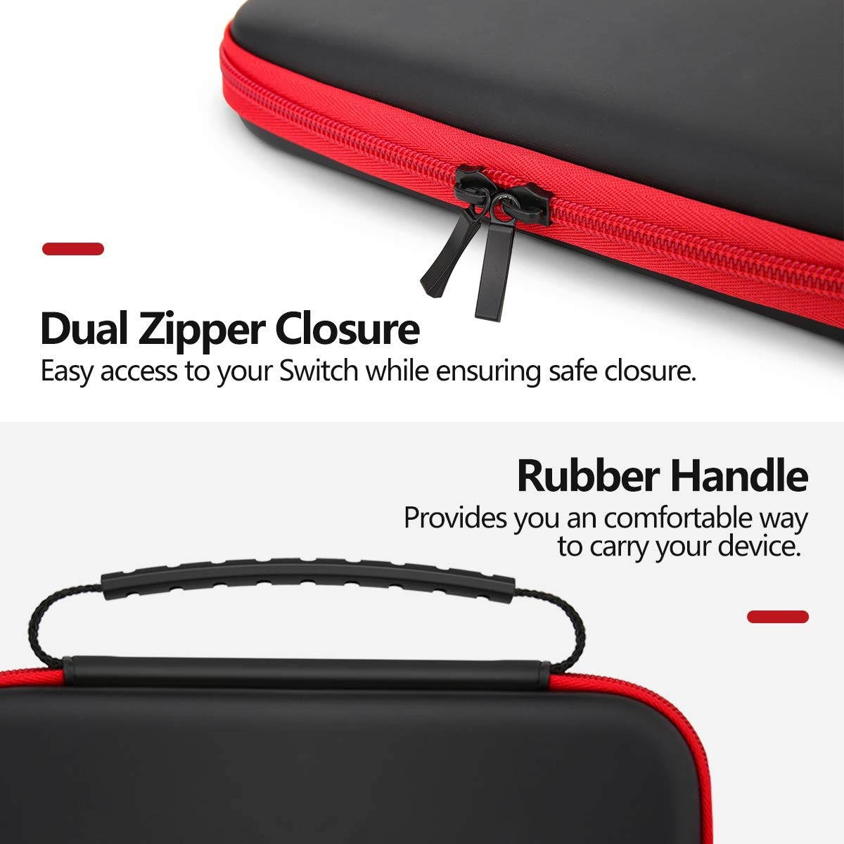 MoKo Carrying Case for Nintendo Switch Lite, Travel Case Hard Shell EVA Tough Storage Bag Holder for Nintendo Switch Lite Console, Accessories & Game Cards - Black & Red