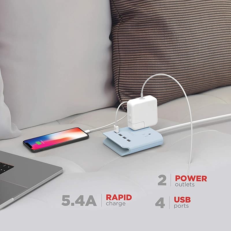 Plug Outlet Extender amp Splitter iHome PowerReach 6ft Extension Cord with 2 Outlets amp 4 USB Ports for ple Smartphone Charging DesktopMagnetic Wall Mounting Charger