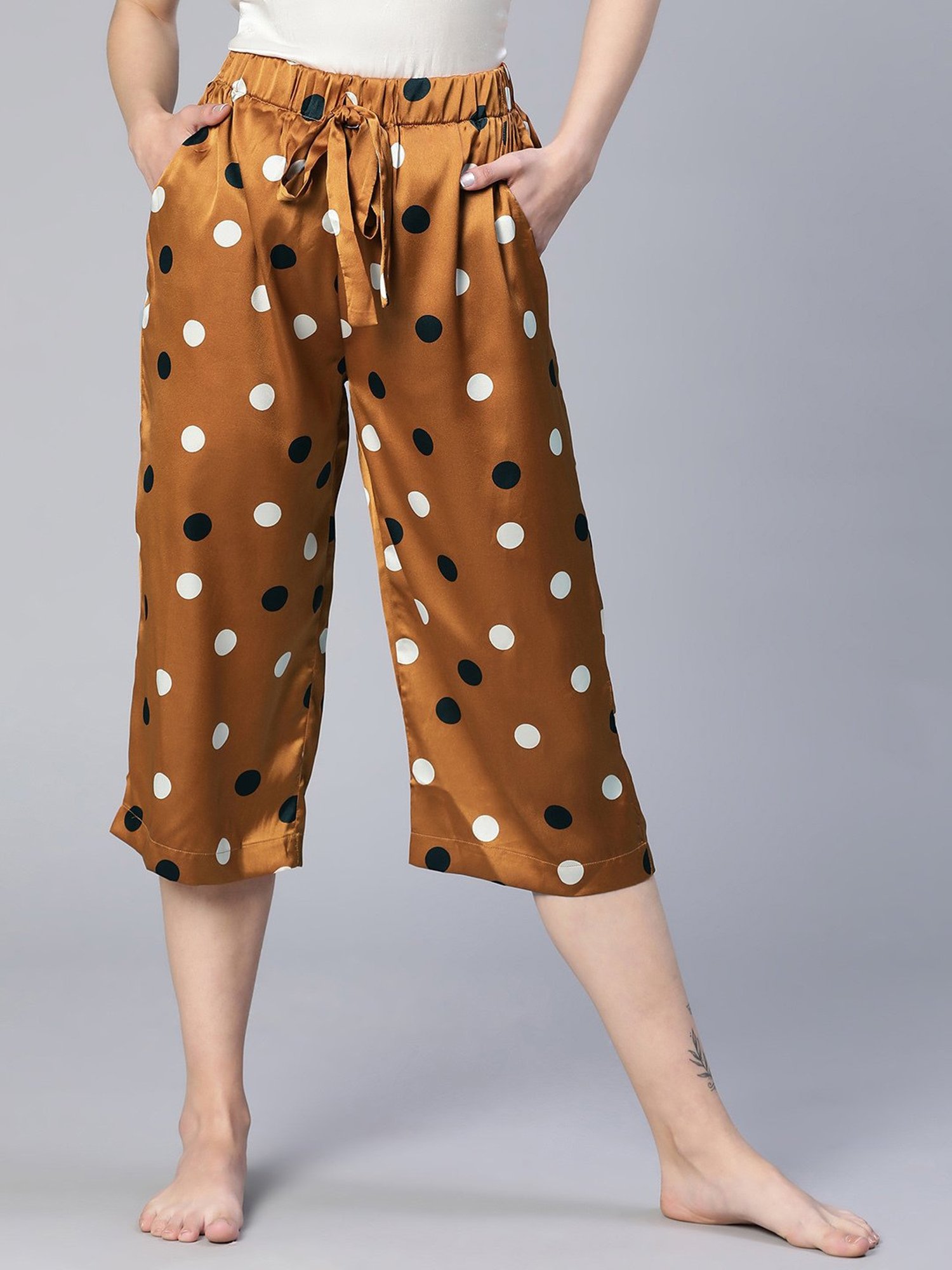 Oxolloxo Brown Satin Polka Dot Capris