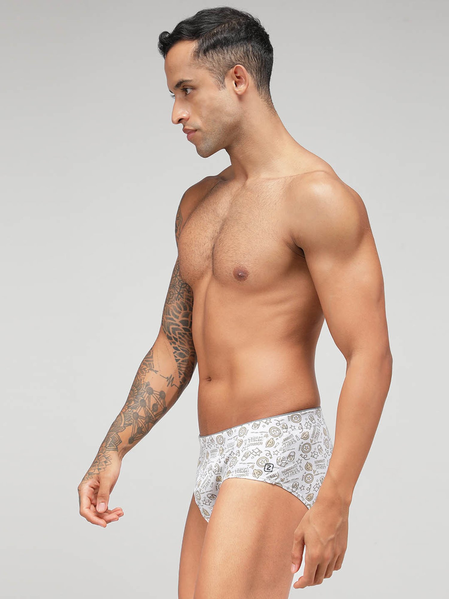 Zoiro White & Steel Grey Regular Fit Printed Briefs - Pack Of 2