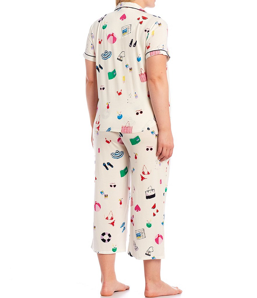 kate spade new york Plus Pool Party Print Jersey Knit Cropped Coordinating Pajama Set