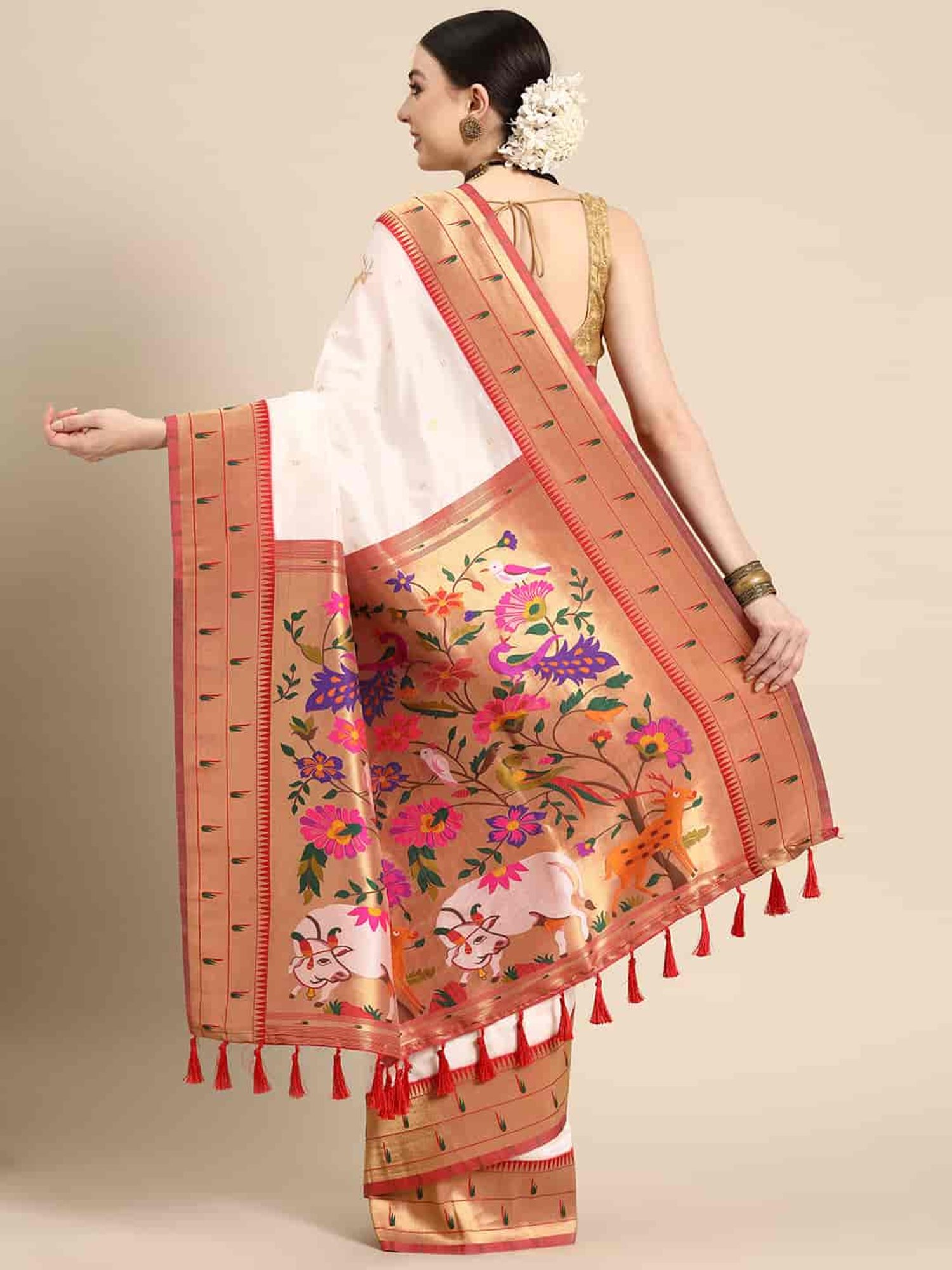 Silk Land White Woven Saree With Unstitched Blouse