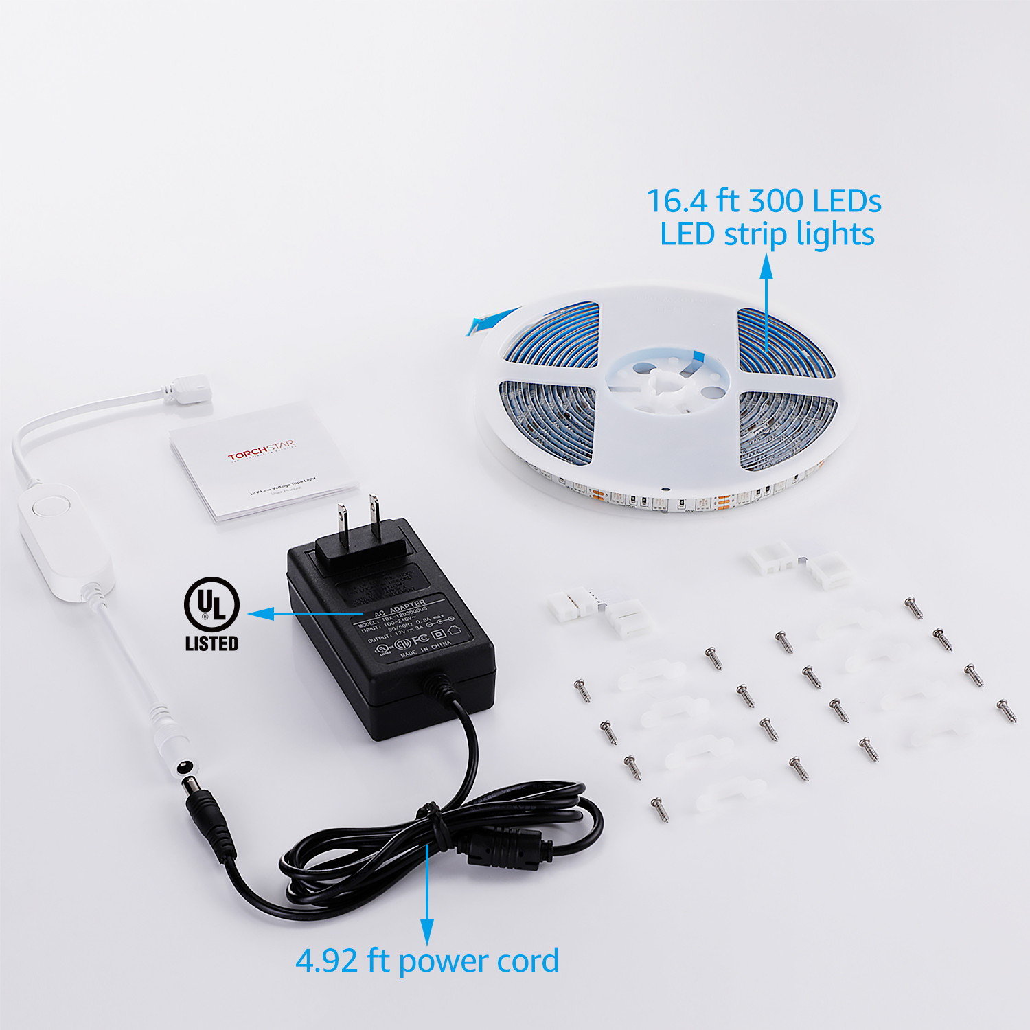 TORCHSTAR 16.4 ft 300LEDs Smart Wifi LED Strip Lights, Waterproof Dimmable Tape Lights, WiFi Remote APP Controlled 5050 RGB Rope Lights, Color Changing Cuttable LED Lighting Kit for Party, Holiday