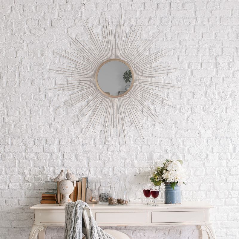 36"x36" Rays Sunburst Metal Framed Decorative Wall Mirror Champagne - Patton Wall Decor