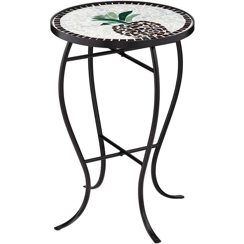 Teal Island Designs Beige Pineapple Mosaic Round Outdoor Accent Table