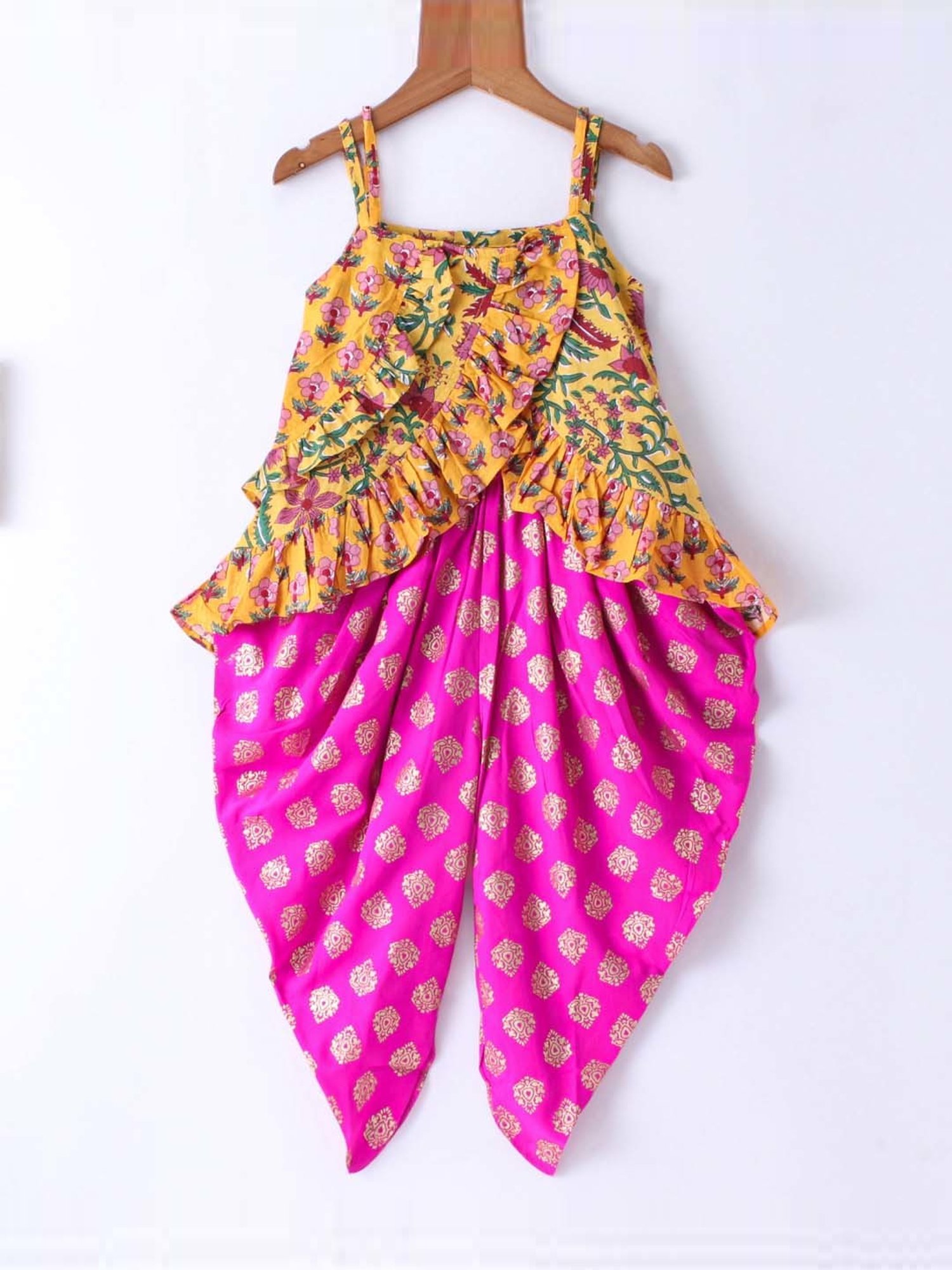 TWISHA Kids Yellow & Pink Cotton Printed Top Set