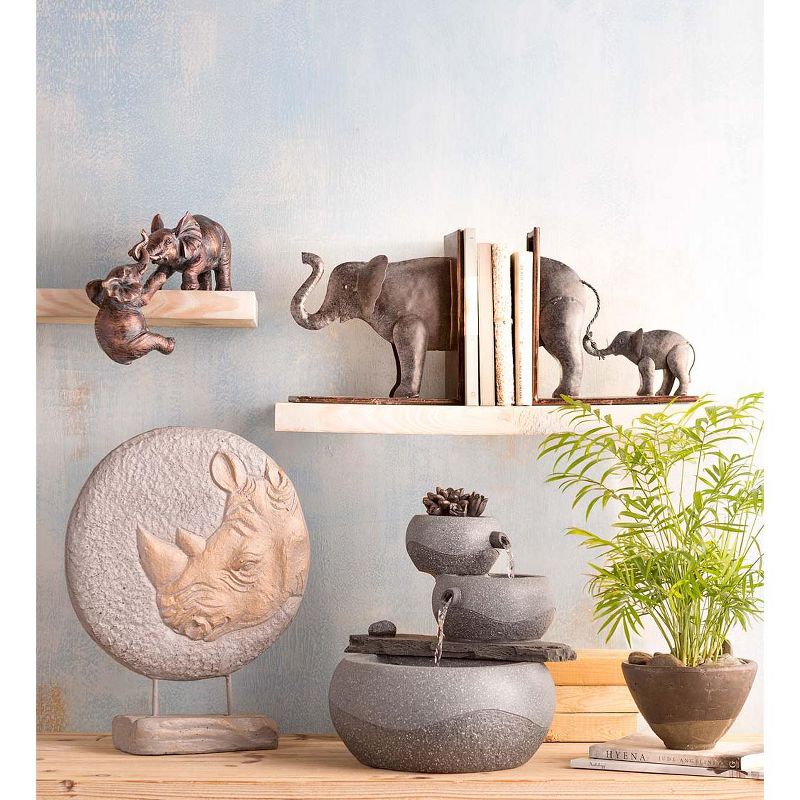 Wind & Weather Tabletop Round Rhinoceros 3-Dimensional Sculpture D'ecor