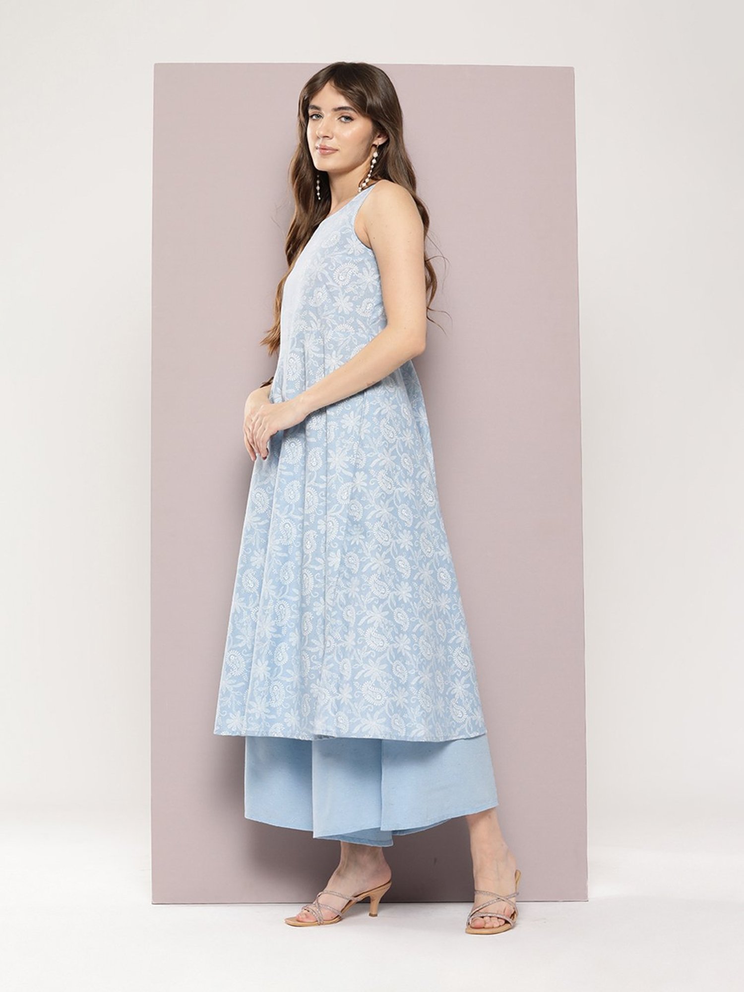 Jompers Blue Printed Kurta With Palazzo & Dupatta