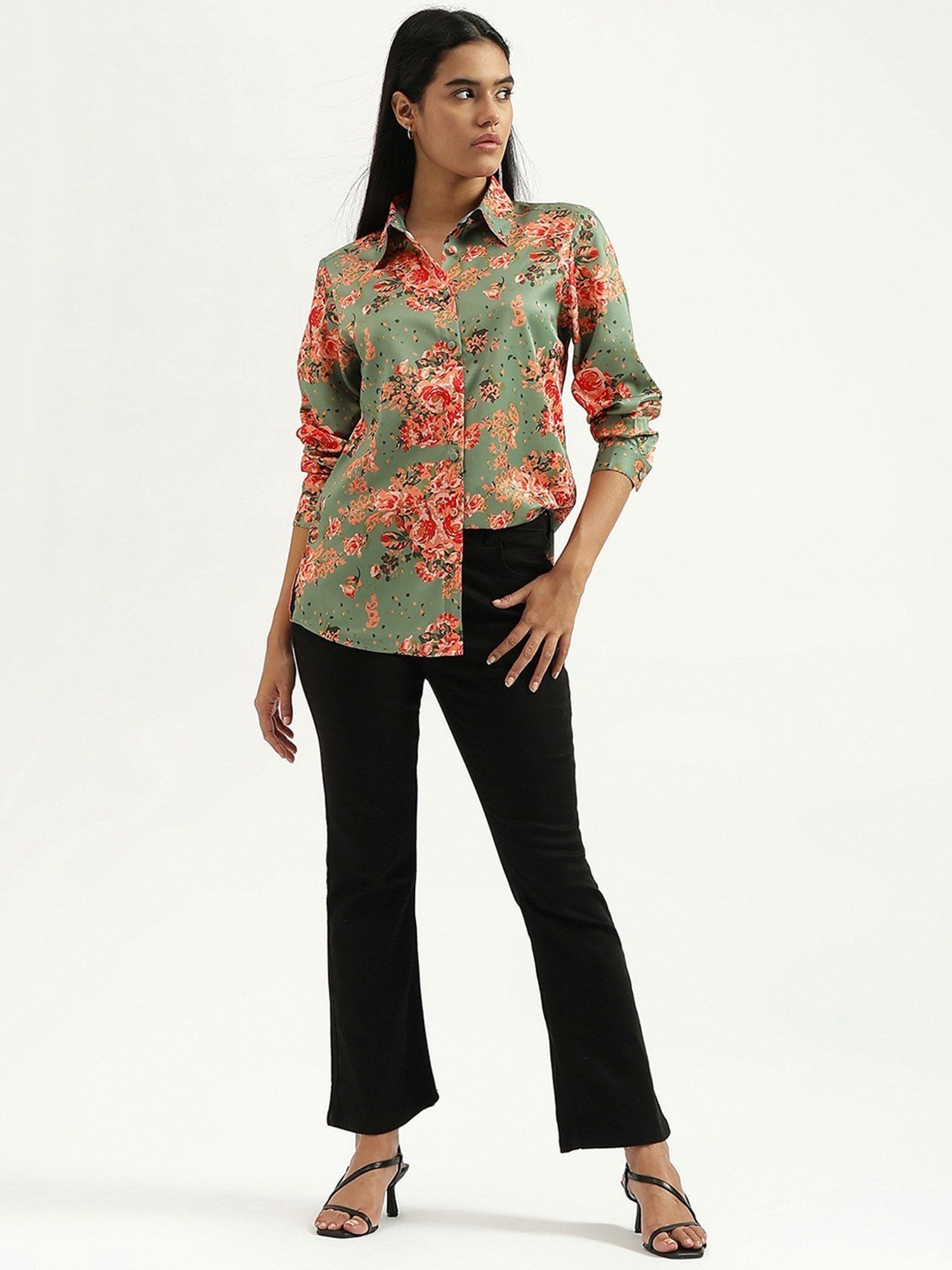 United Colors of Benetton Green Floral Print Shirt