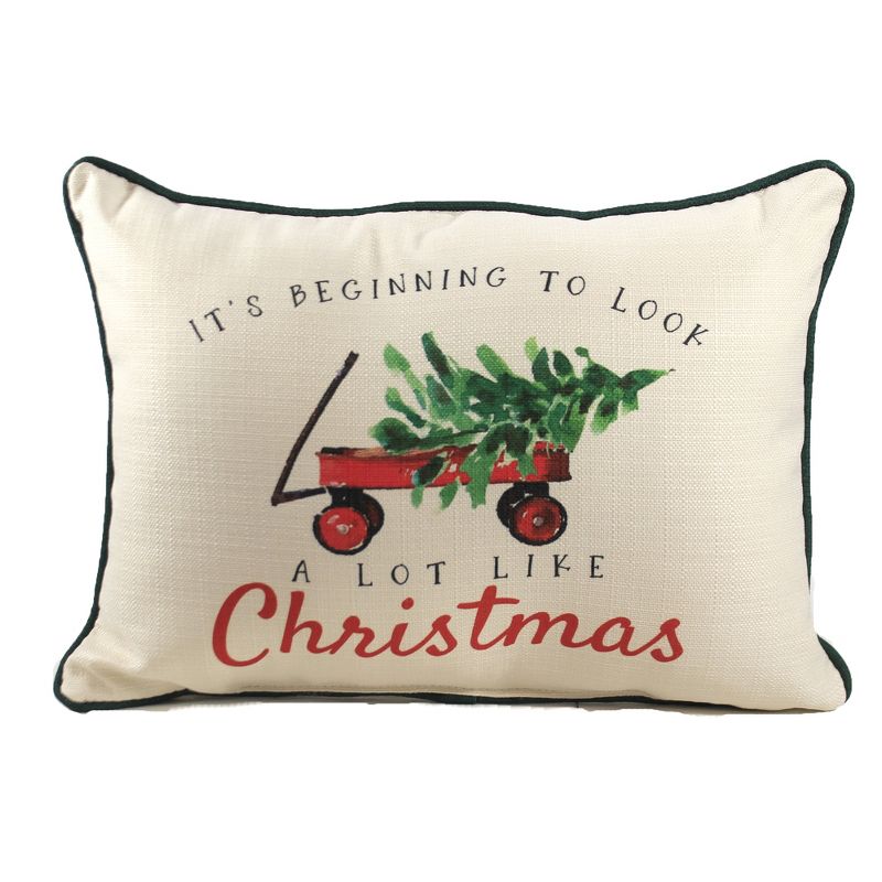 Christmas 14.0" A Lot Like Christmas Pillow Wagon Tree  -  Decorative Pillow
