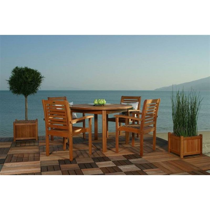 Milano 5pc Patio Eucalyptus Wood Round Dining Set - International Home Miami