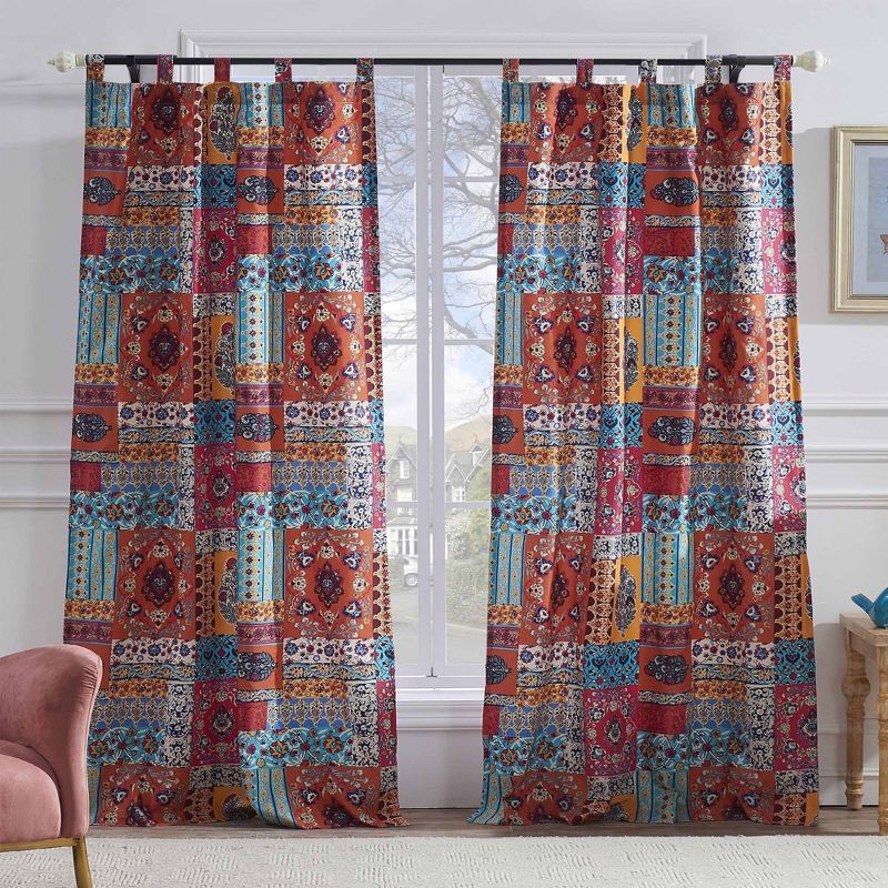 Barefoot Bungalow Indie Richly Decorated 4-Piece Window Panel With Tie Back - 42X84" Spice
