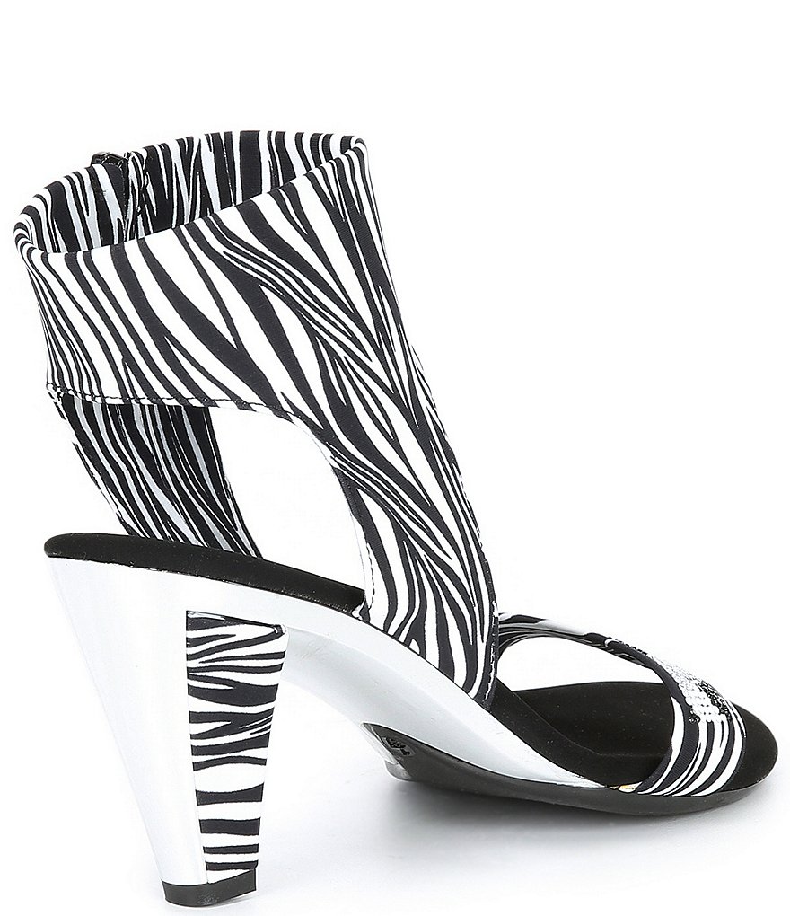 Onex Saphire Zebra Print Ankle Strap Rhinestone Dress Sandals