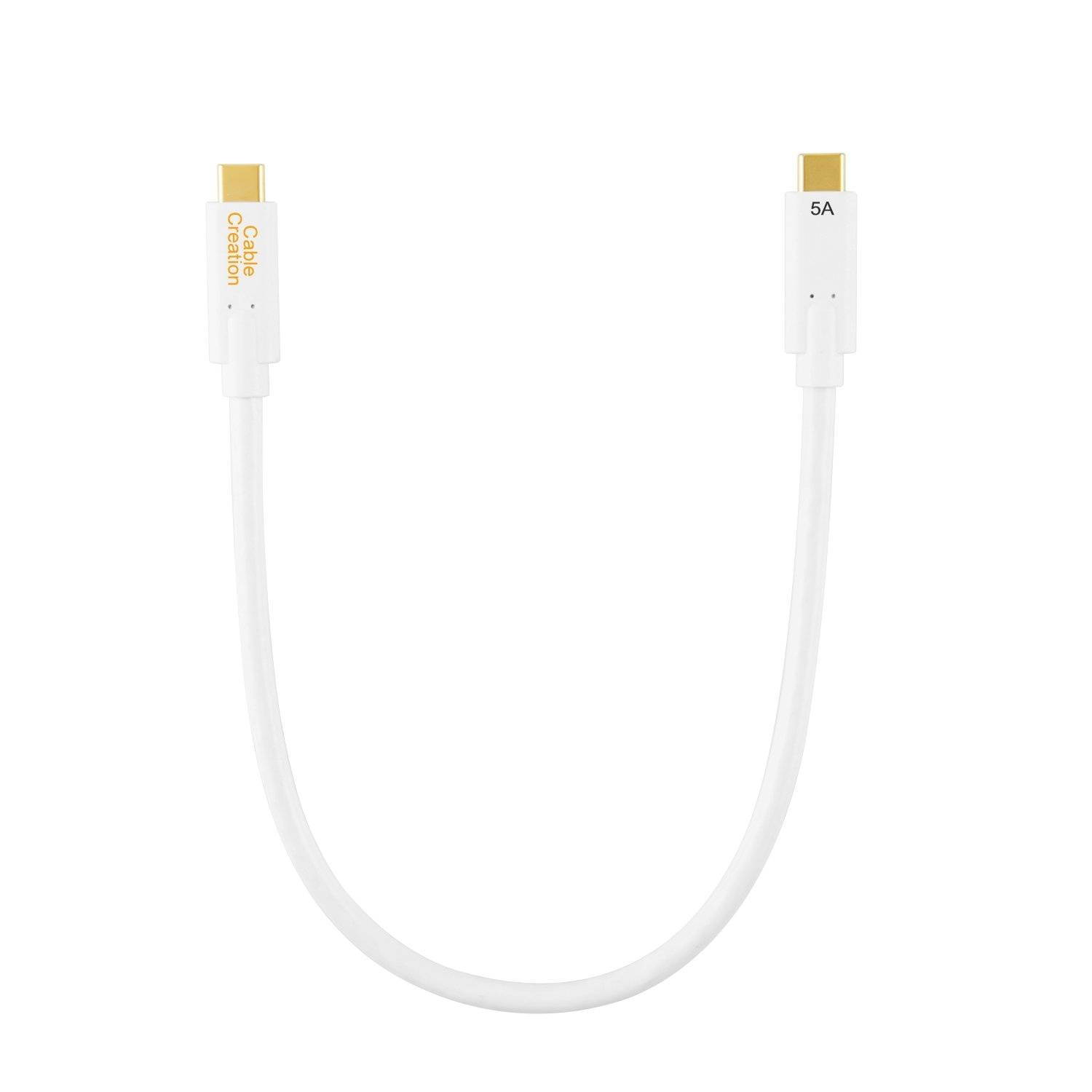 CableCreation CC0721 USB 3.1 Full-Feature GEN 2 Type-C Male to Type-C Male Cable 10G 5A 1ft / 0.3 Meters White X001FQB7LP
