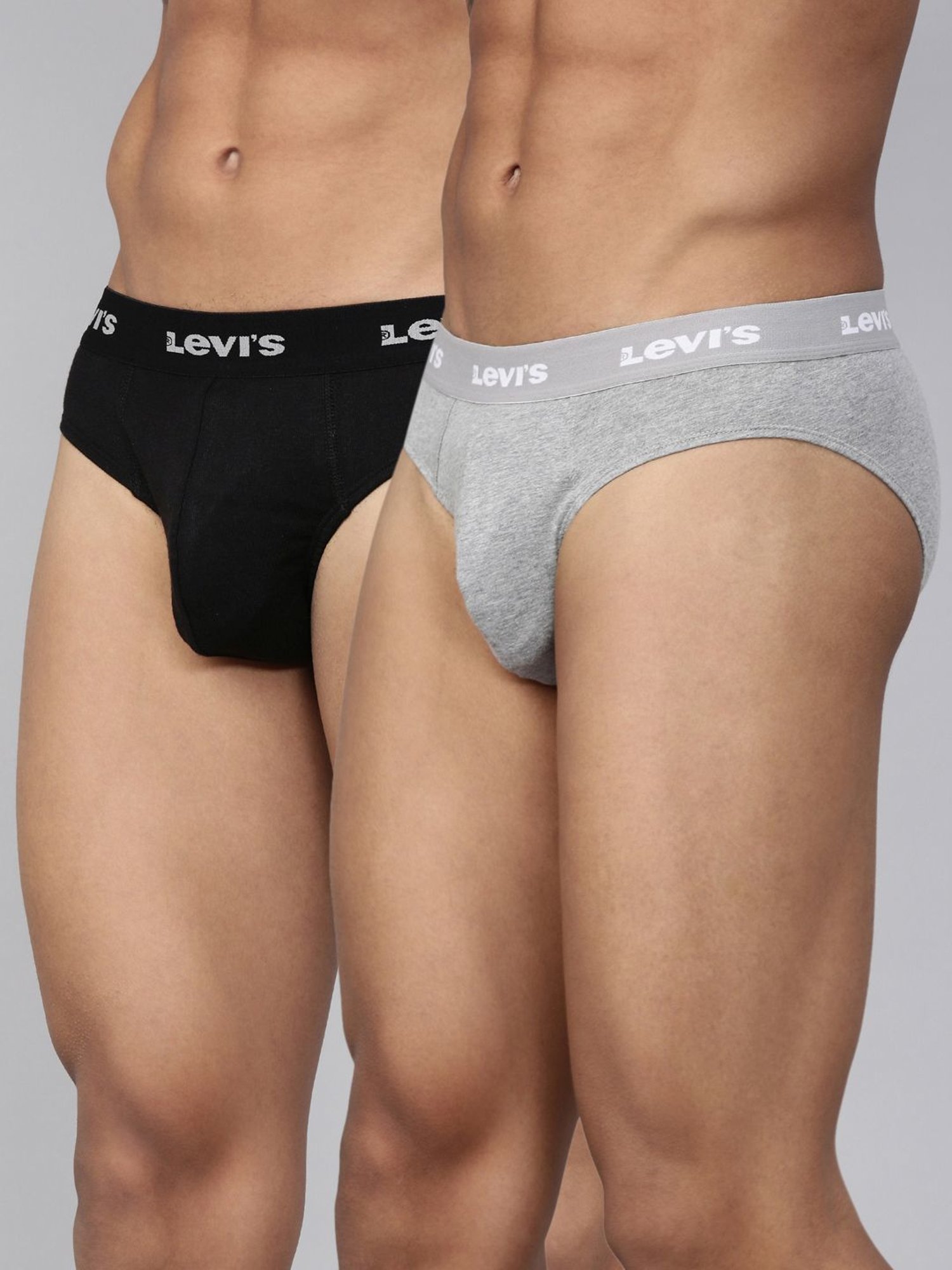 Levi's Black & Grey Cotton Regular Fit Briefs - Pack Of 2