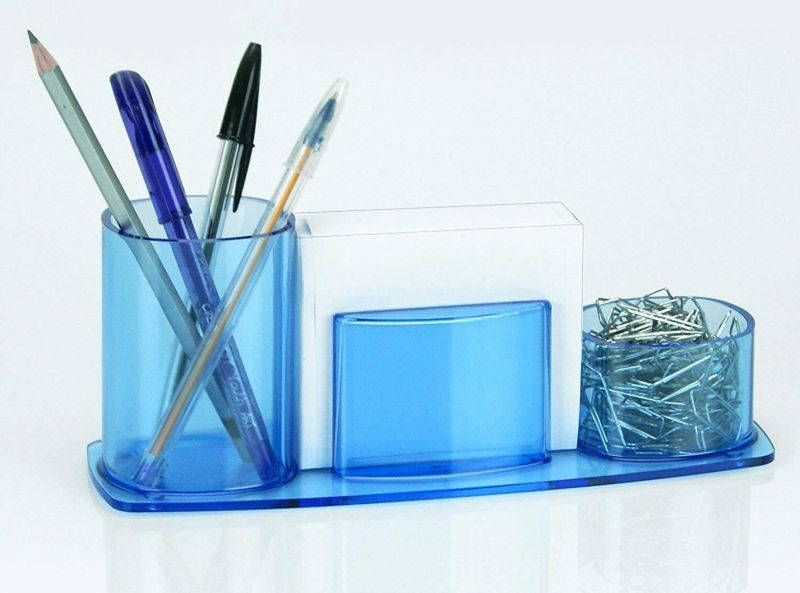 Acrimet Millennium Desk Organizer Pencil Paper Clip Cup Holder (With Paper) (Clear Blue)