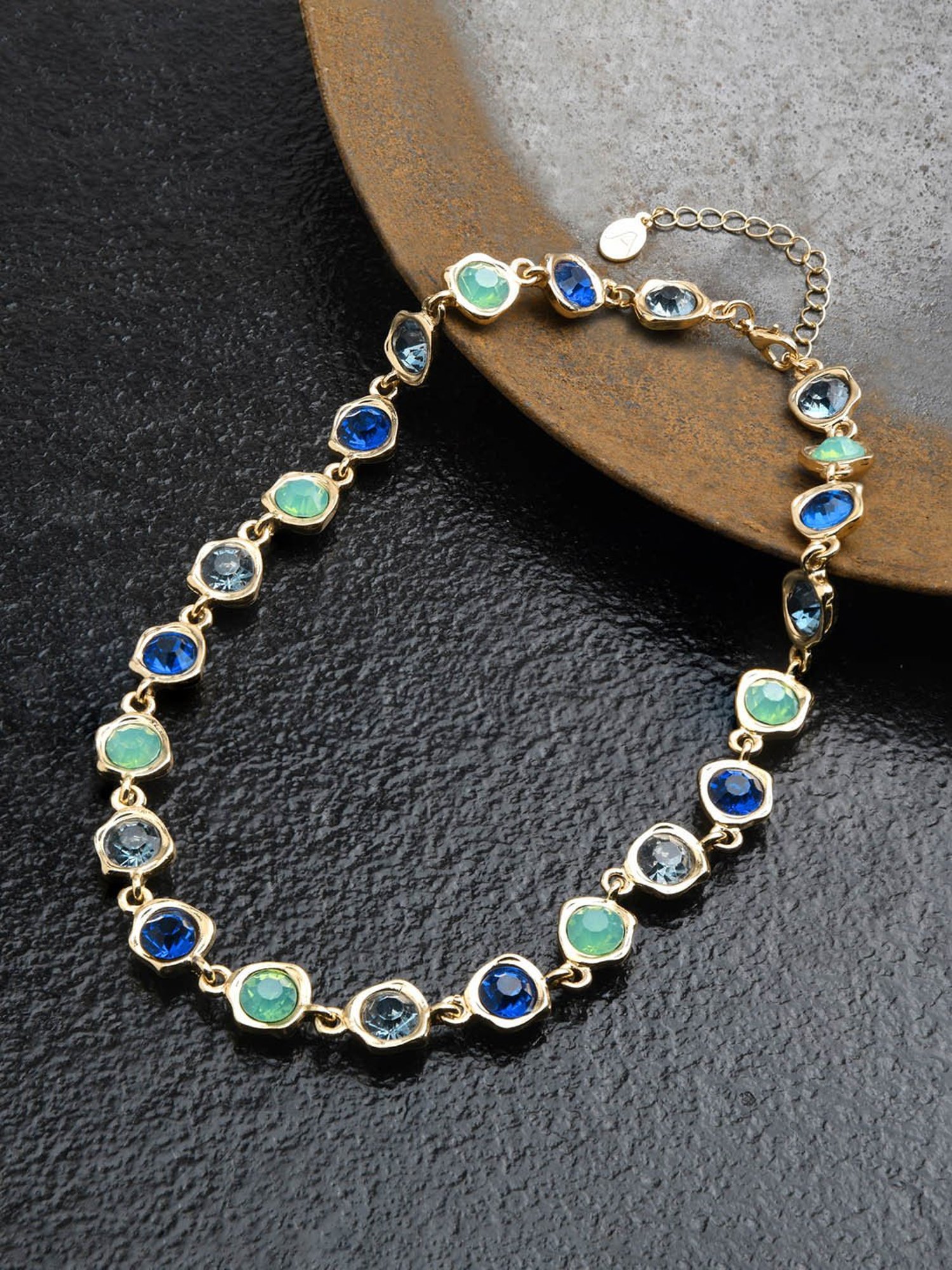 Accessorize London Green Organic Gem Collar Necklace for Women