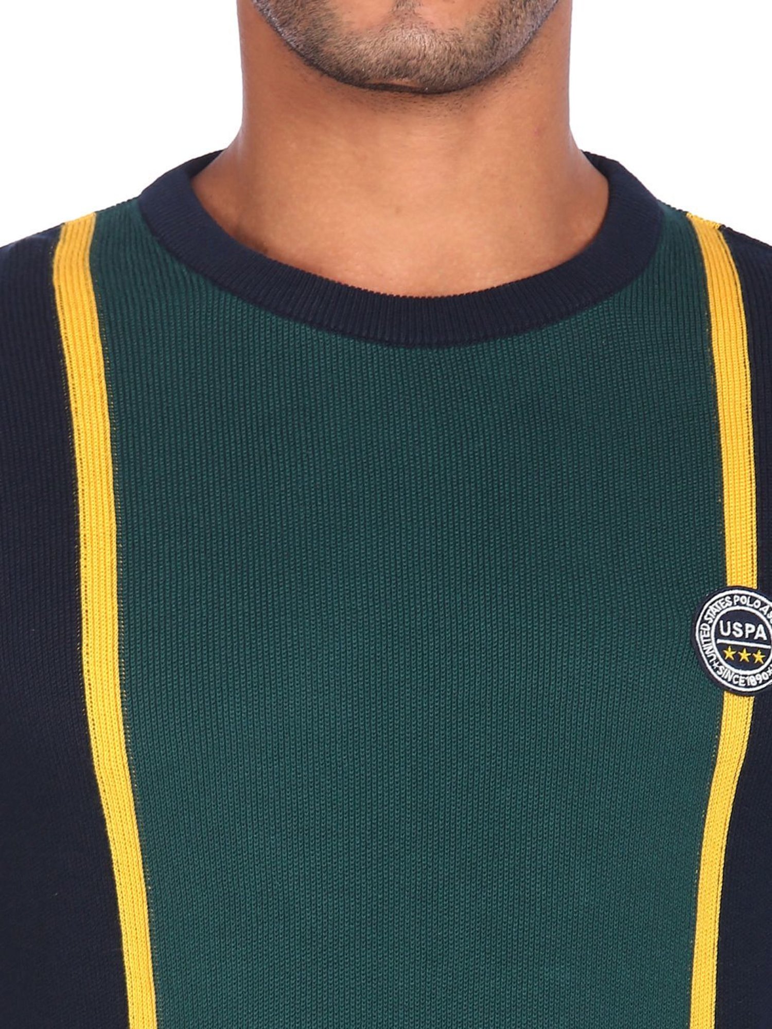 U.S. Polo Assn. Green Regular Fit Colour Block Sweater