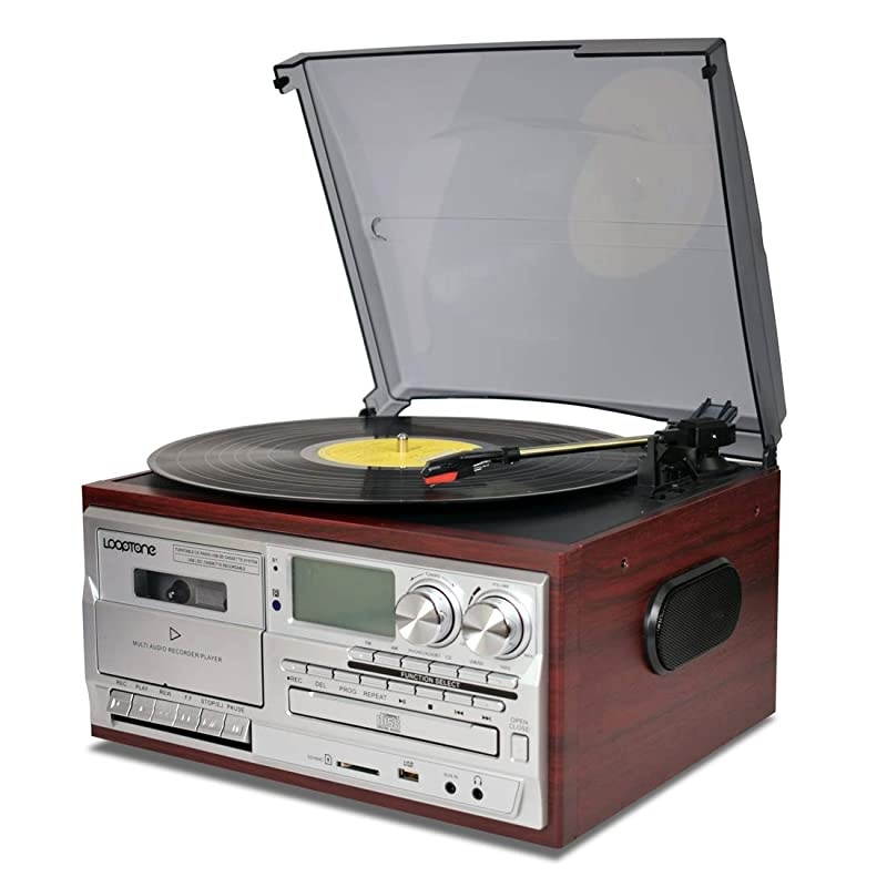 Vinyl Record Player 9 in 1 3 Speed Bluetooth Vintage Turntable CD Cassette Player AMFM Radio USB Recorder Auxin RCA LineOut