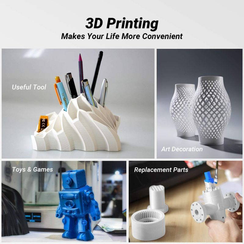 3D Printer PLA Filament 1.75mm,Plastic 3D Printing PLA Filament Bundle 1kg/2.2lb, 0.25KG/Spool 4 Colors (White, Red, Black, Blue)